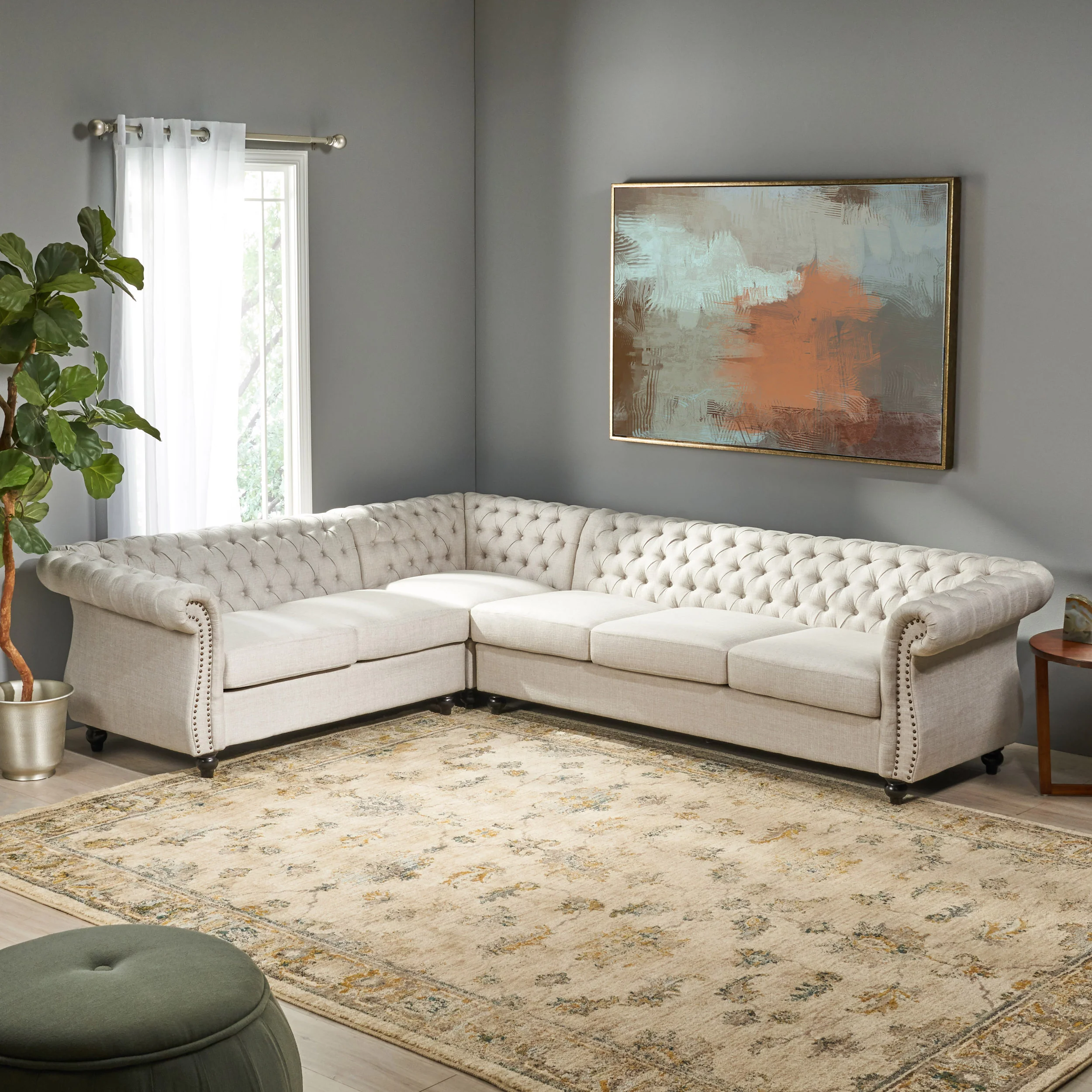 Rachel 6 Seater Tufted Fabric Chesterfield Sectional - furnishings