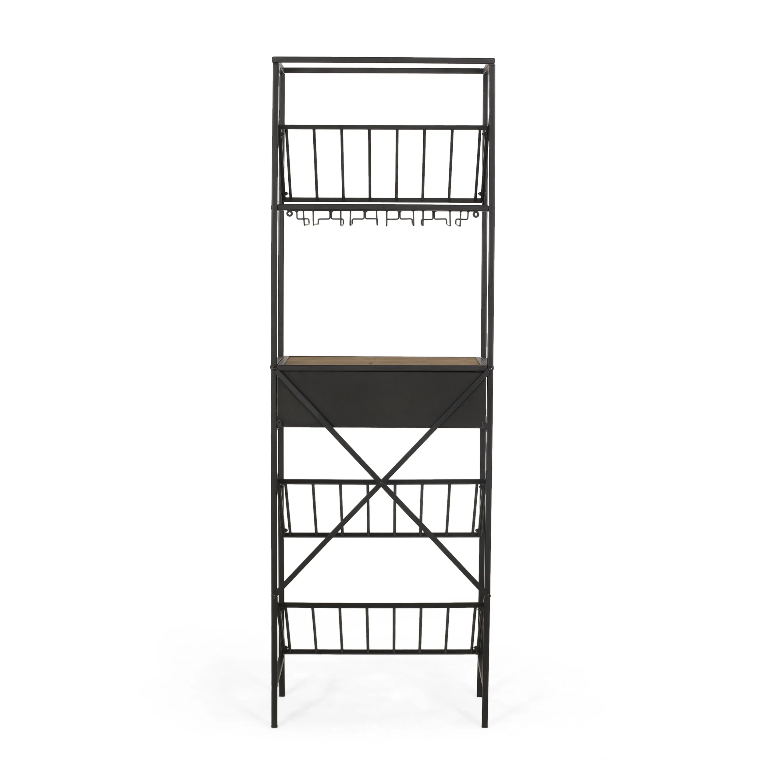 Broadwater Boho Industrial 21 Bottle Floor Wine Rack with Storage, Natural and Black - furnishings