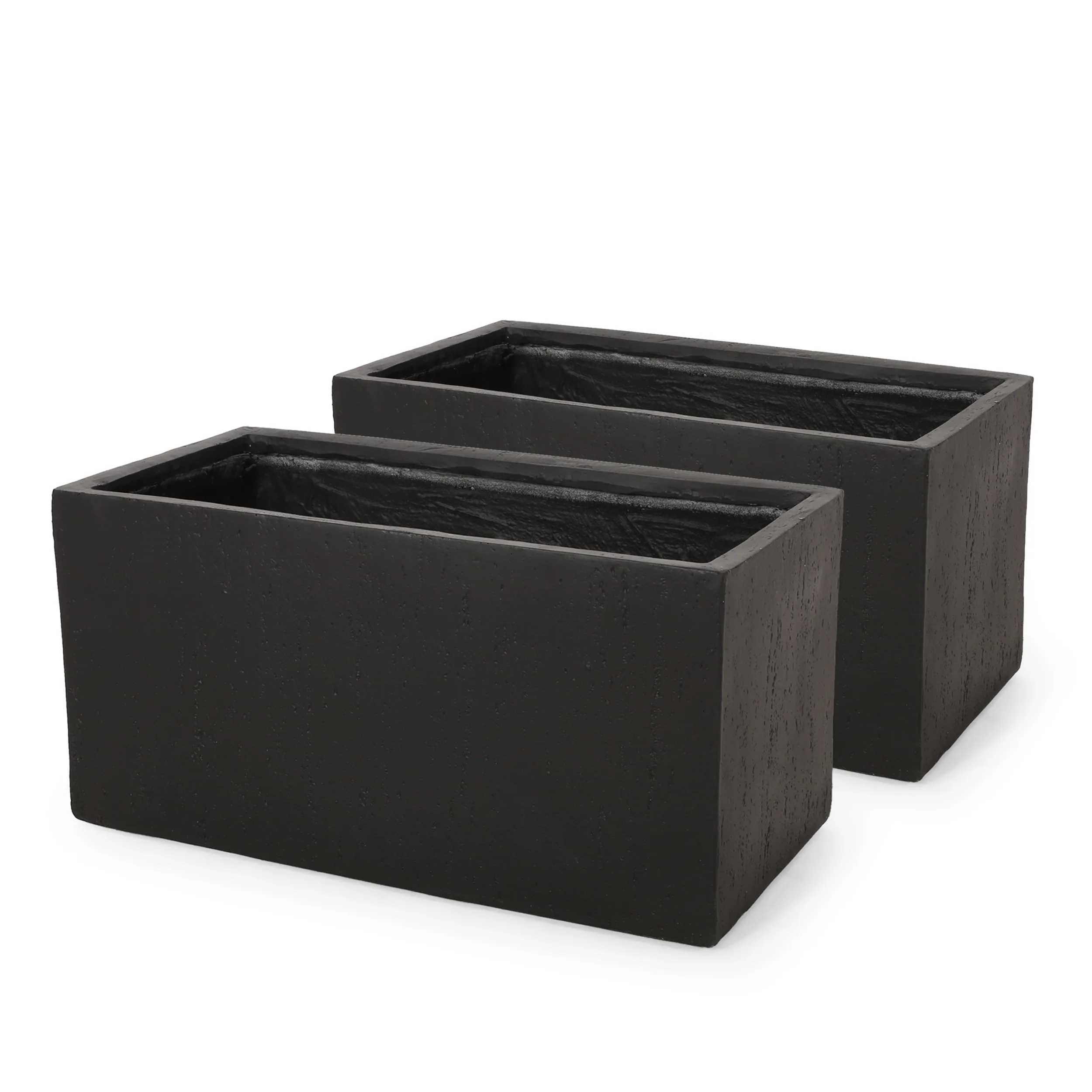 Fardeen Outdoor Modern Cast Stone Rectangular Planters (Set of 2) - furnishings