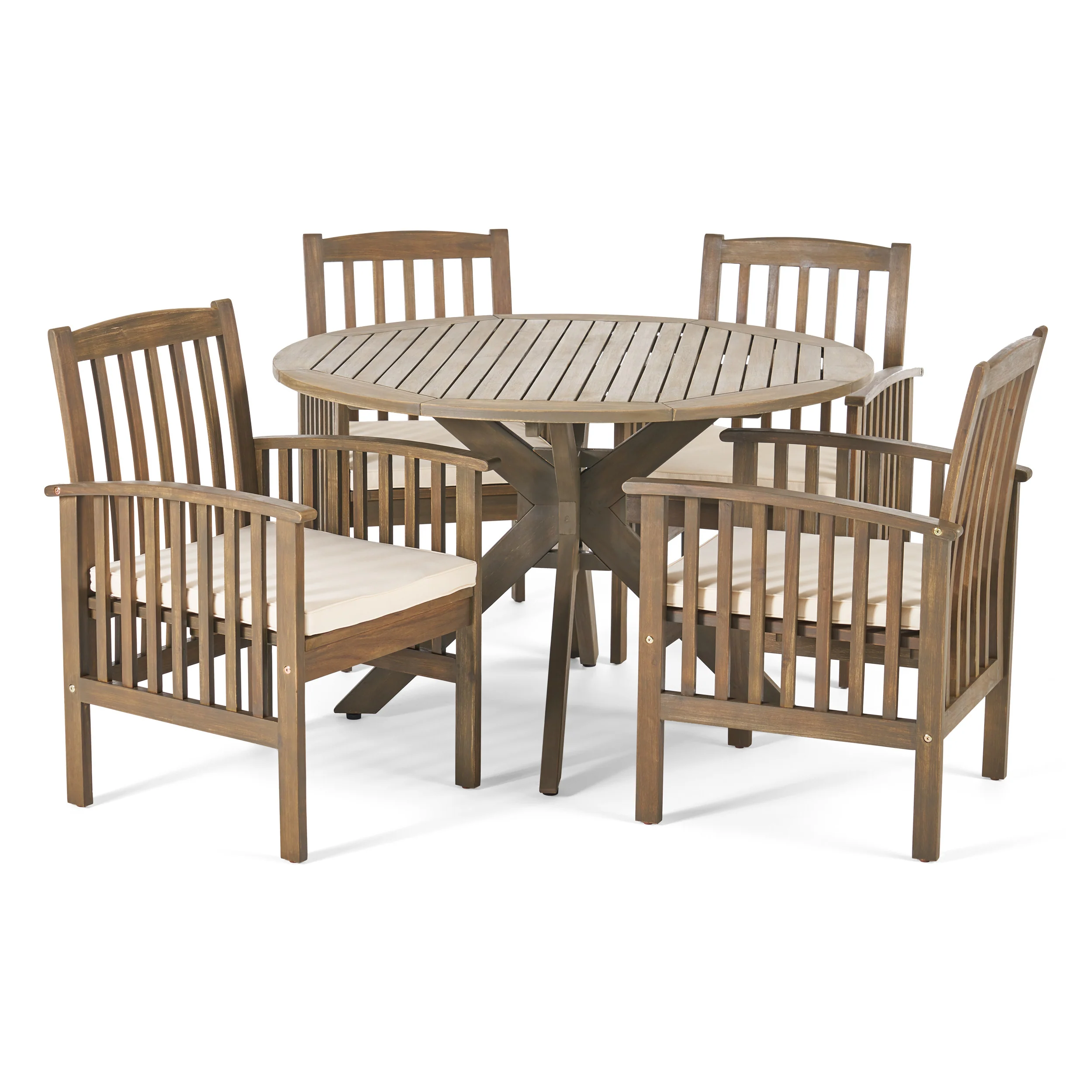 Phoenix Outdoor Acacia 4-Seater Dining Set with Cushions and 47