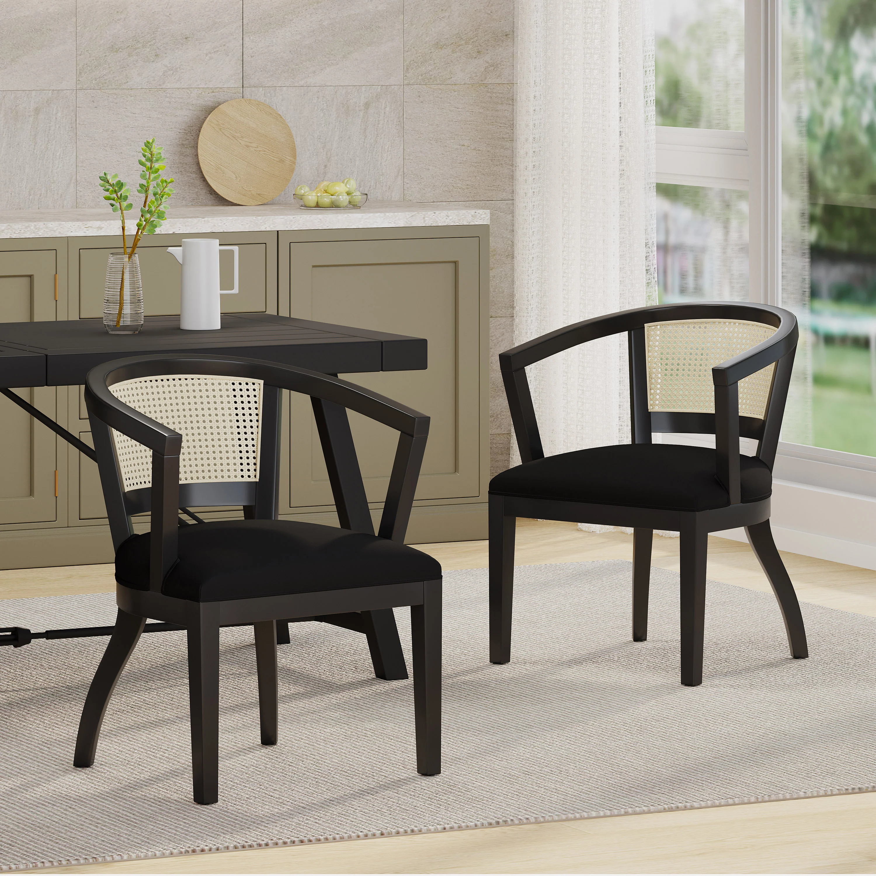 Delwood Traditional Upholstered Wood and Cane Dining Chairs, Set of 2 - furnishings