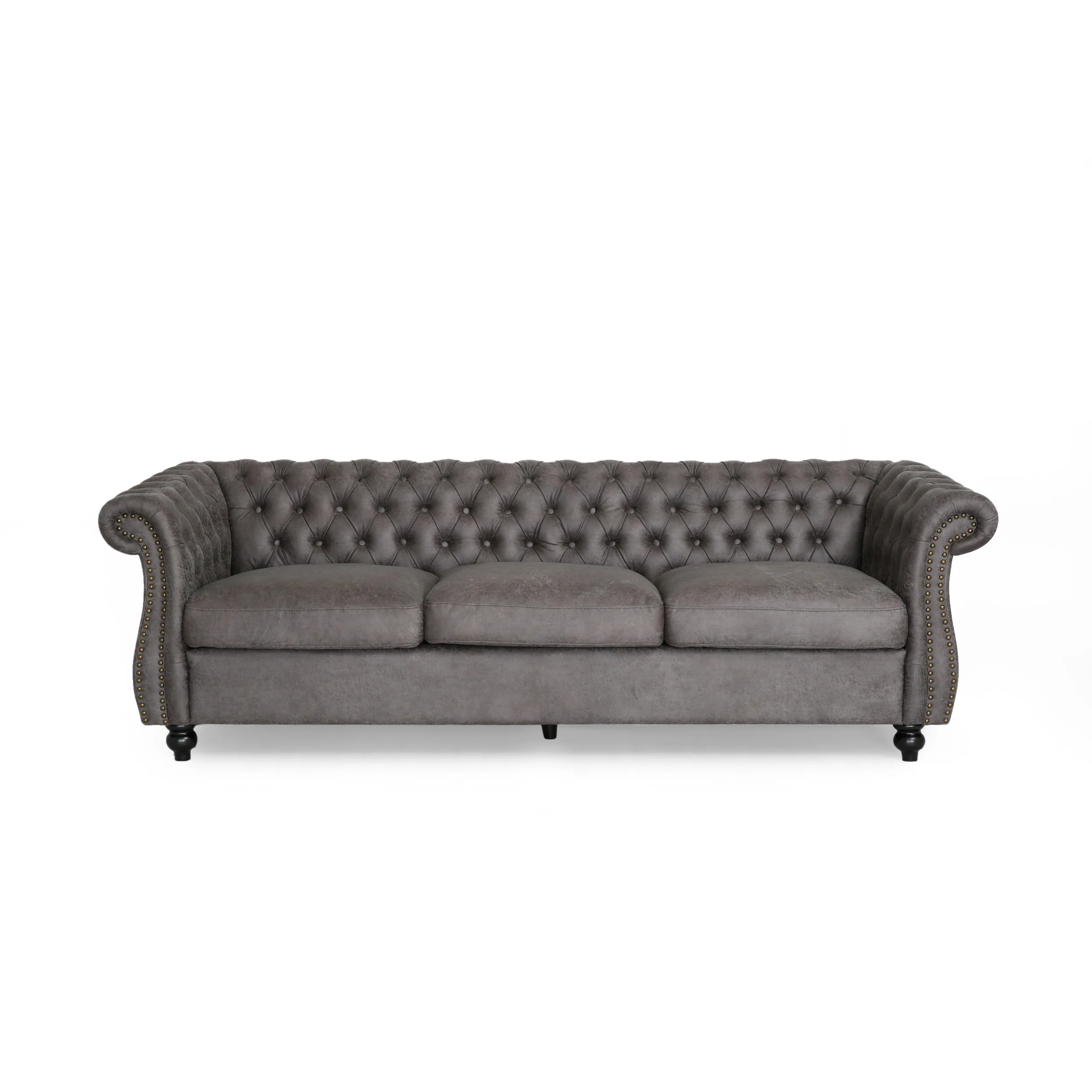 Vita Chesterfield Tufted Microfiber Sofa with Scroll Arms - furnishings