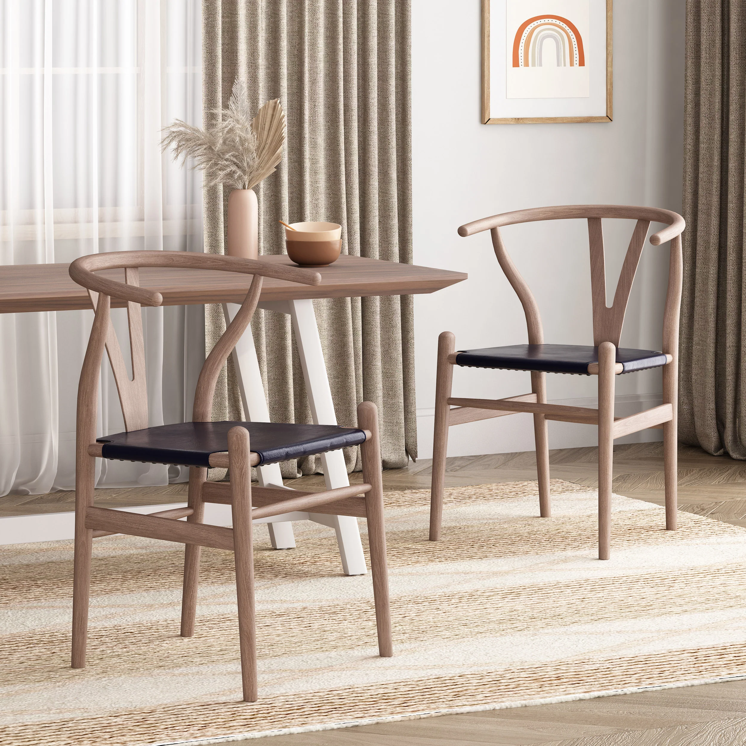 Quince Mid Century Boho Ash Wood Dining Chairs, Set of 2 - furnishings
