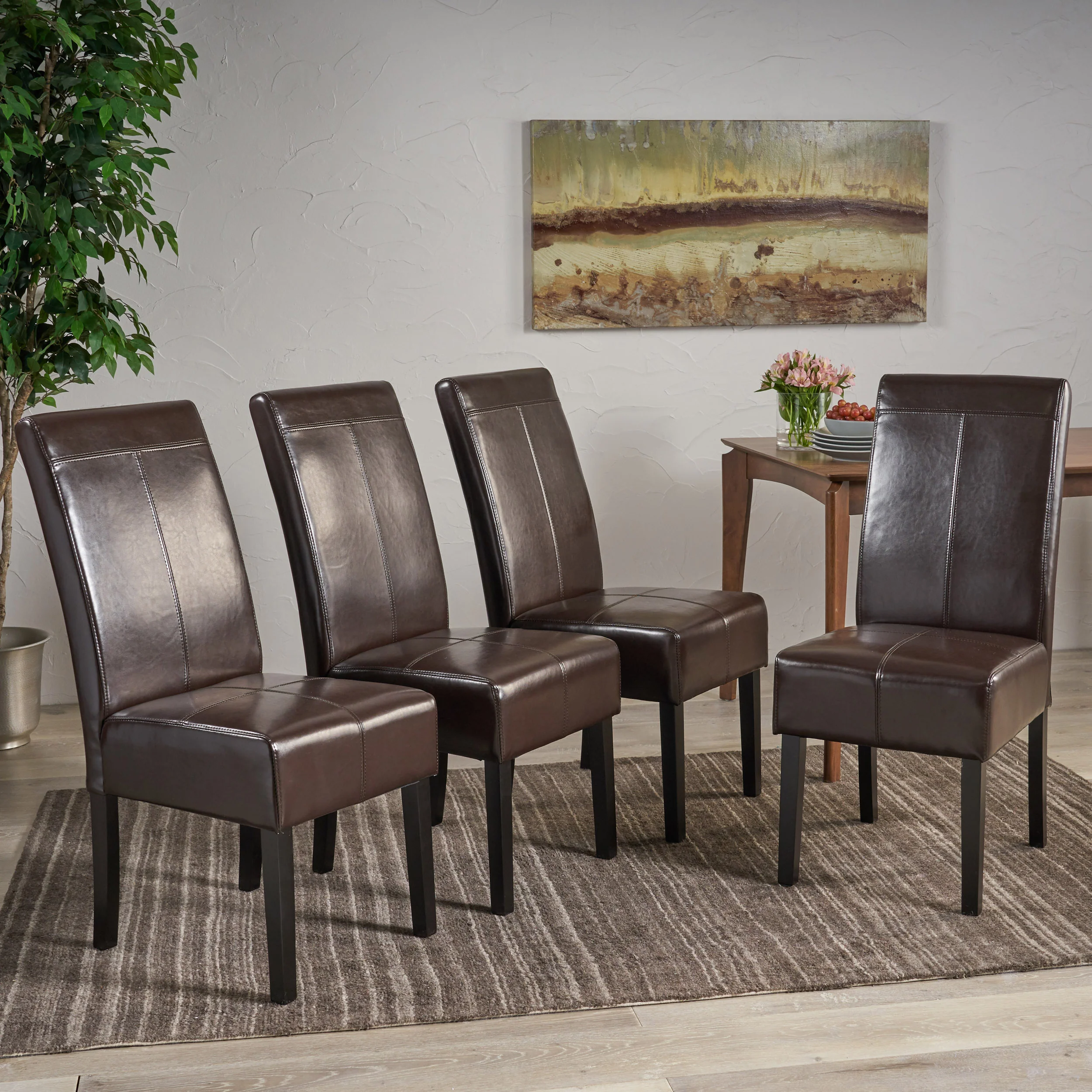 Percival T-stitched Chocolate Brown Leather Dining Chairs - furnishings