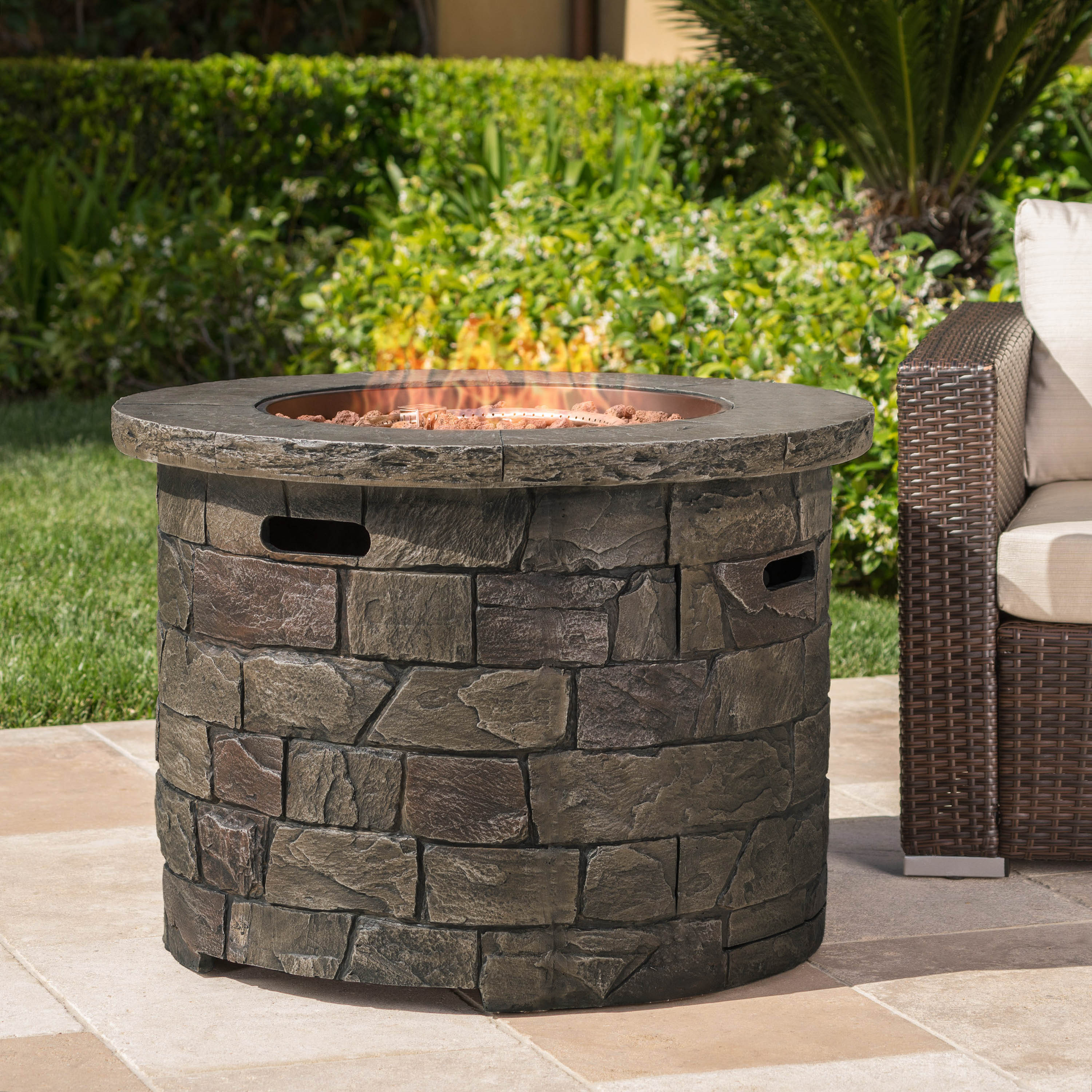 Arlana Outdoor 40,000 BTU Lightweight Concrete Circular Fire Pit - furnishings