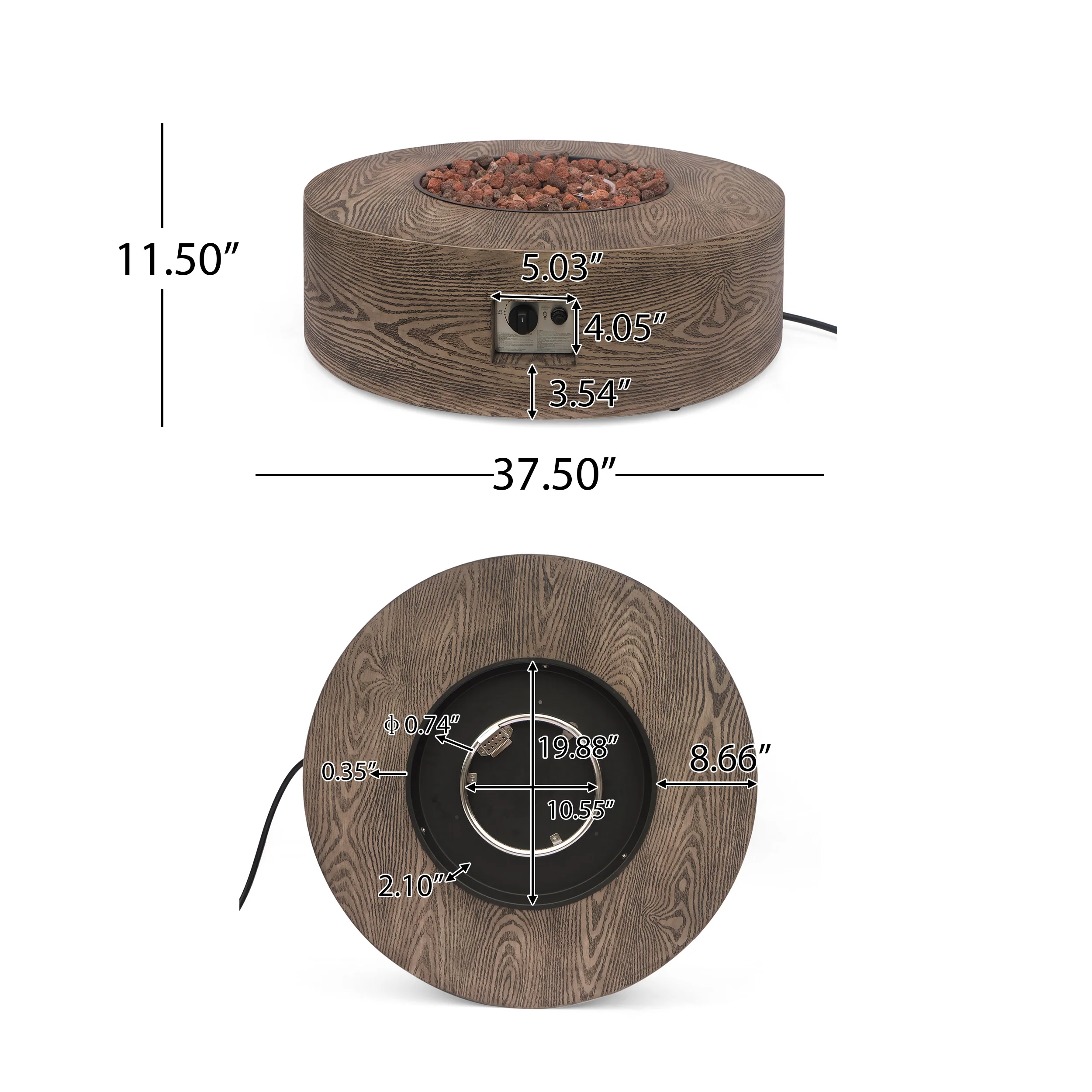 Bremen Outdoor 50,000 BTU Lightweight Concrete Circular Fire Pit (No Tank Holder), Brown Wood Pattern - furnishings