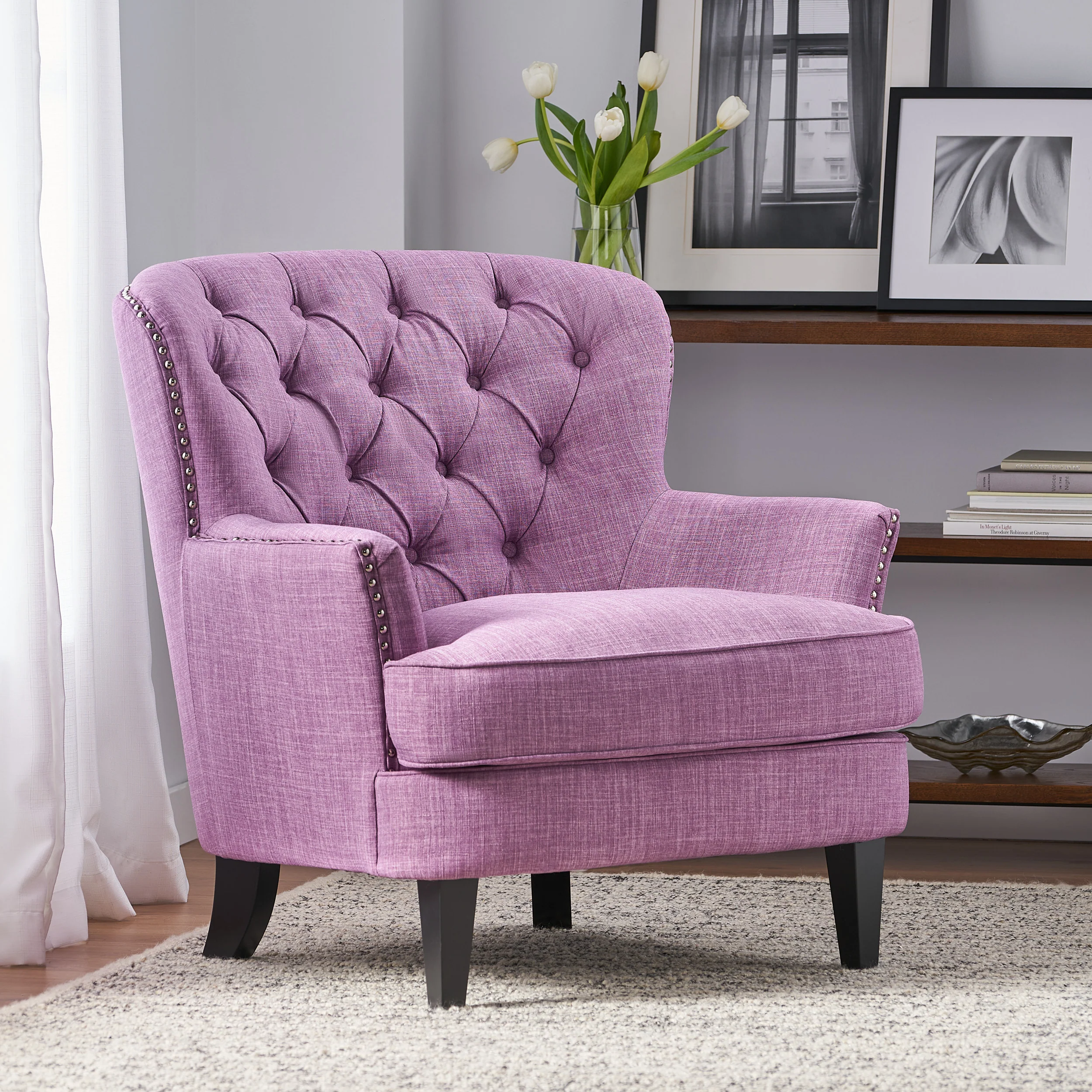 Alfred Button Tufted Fabric Club Chair - furnishings