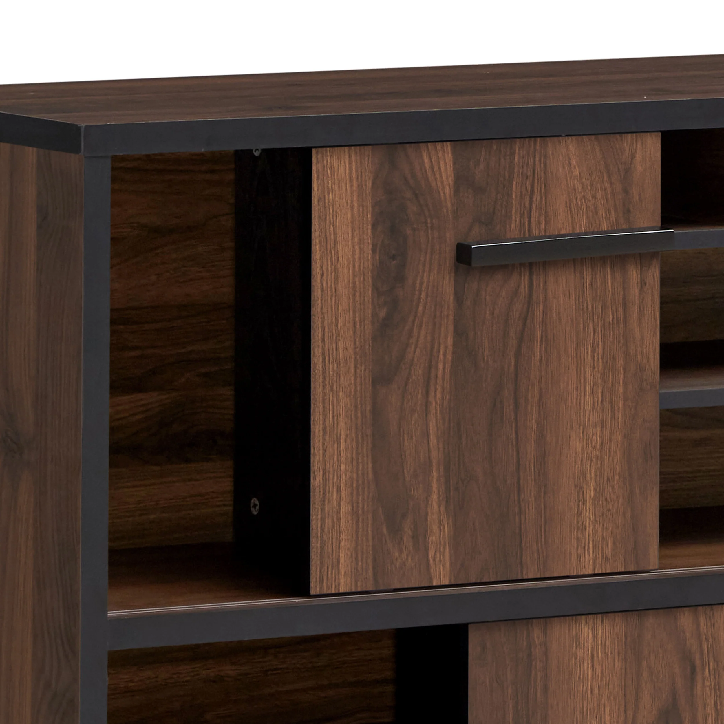 Rowell Modern Industrial Wooden 6 Bottle Wine Cabinet, Walnut, Black, and Dark Brown - furnishings