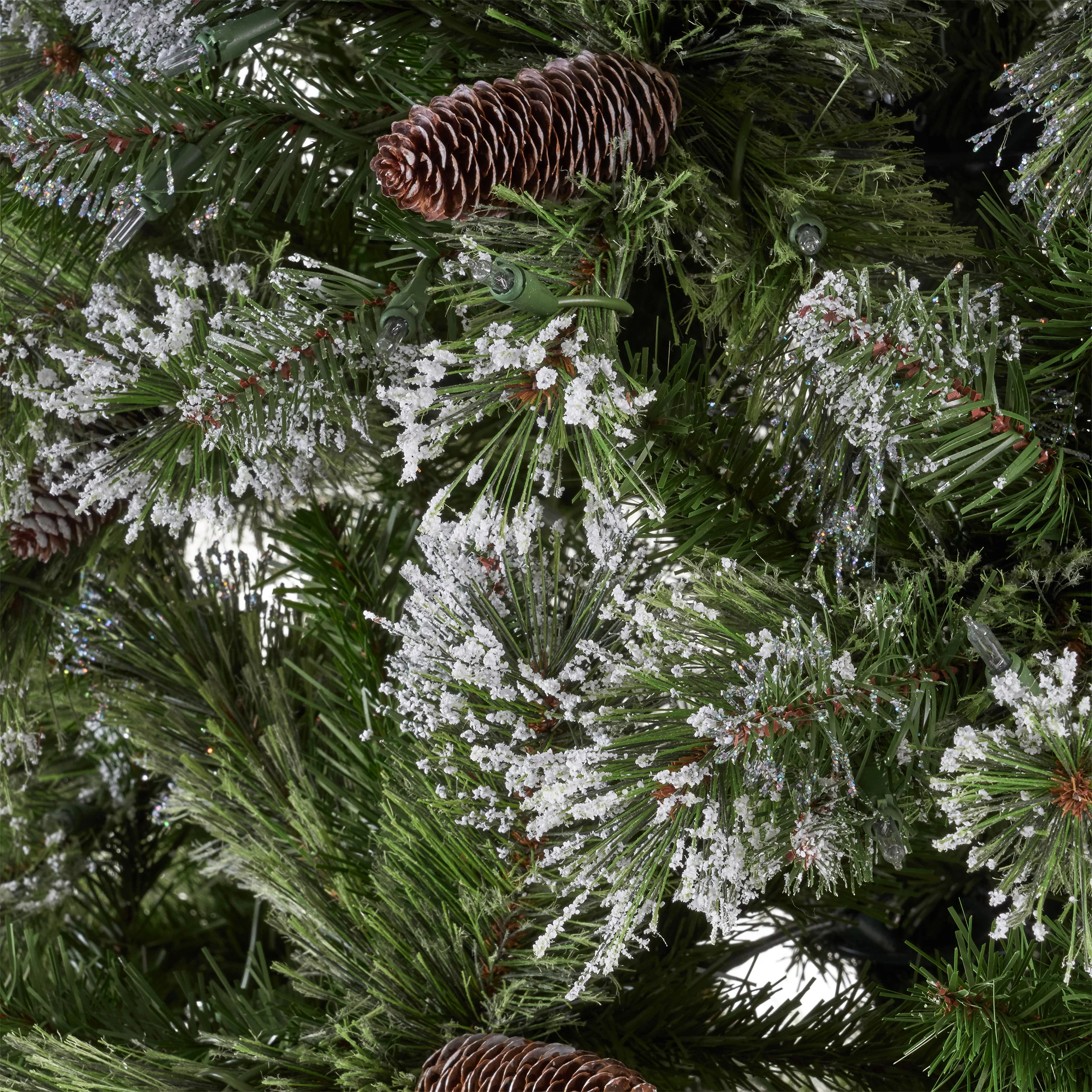 7-foot Cashmere Pine and Mixed Needles Hinged Artificial Christmas Tree with Snow and Glitter Branches and Frosted Pinecones - furnishings