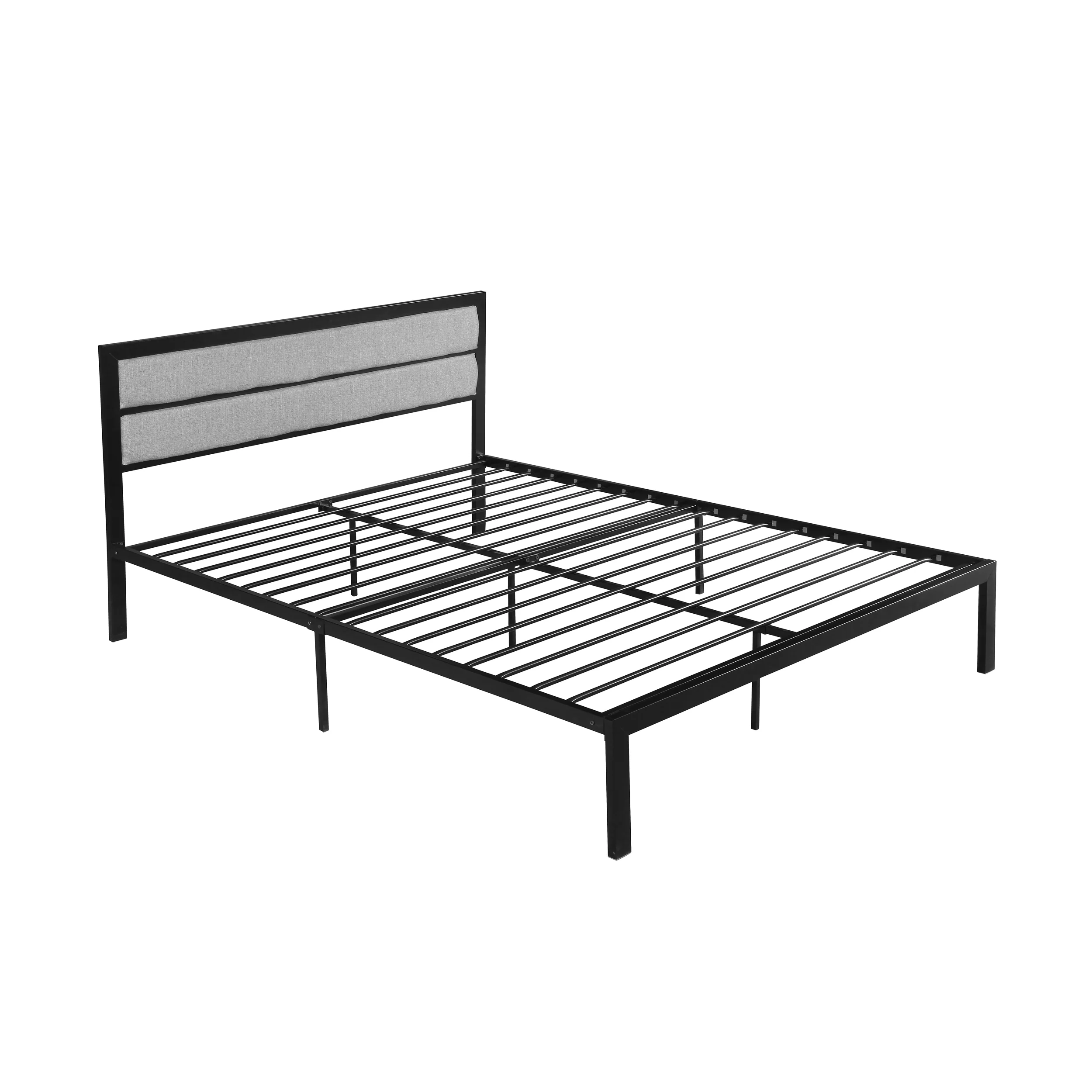 Kiran Minimalistic Modern Iron Queen Bed Frame with Fabric Upholstered Headboard - furnishings