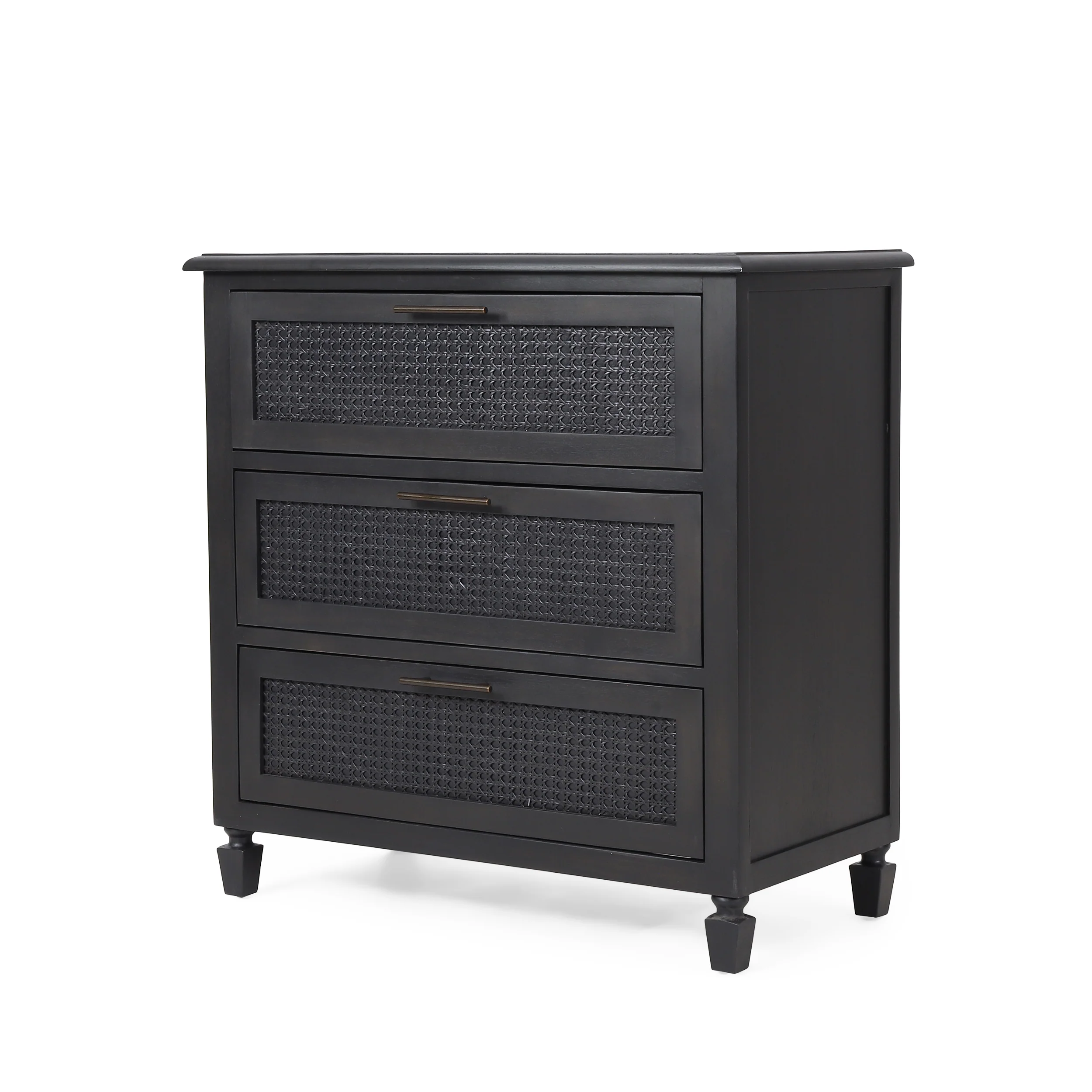 Pollards Rustic Acacia Wood and Cane 3 Drawer Dresser, Dark Gray - furnishings