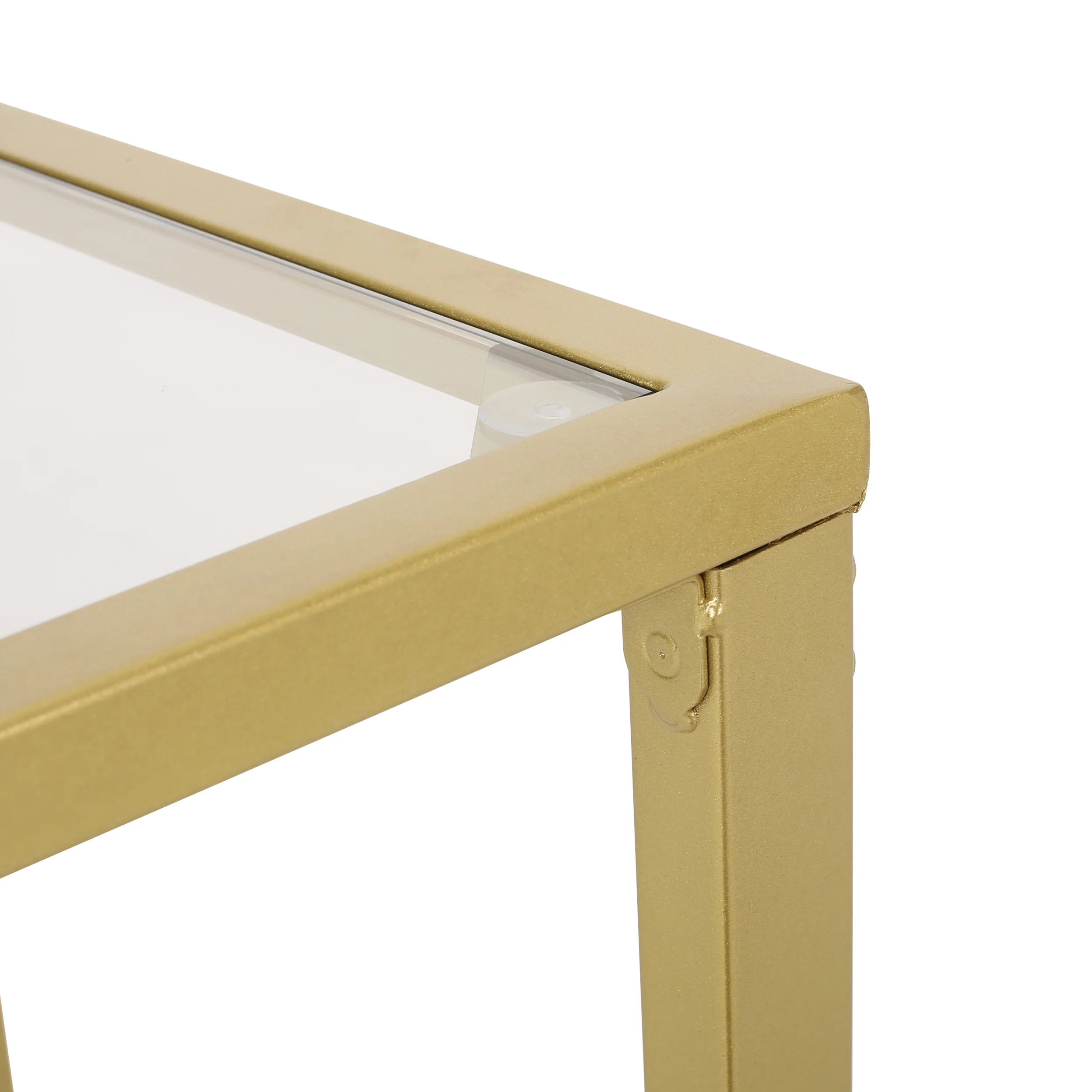 Hebble Modern Glam Glass Top C-Shaped Side Table, Gold - furnishings