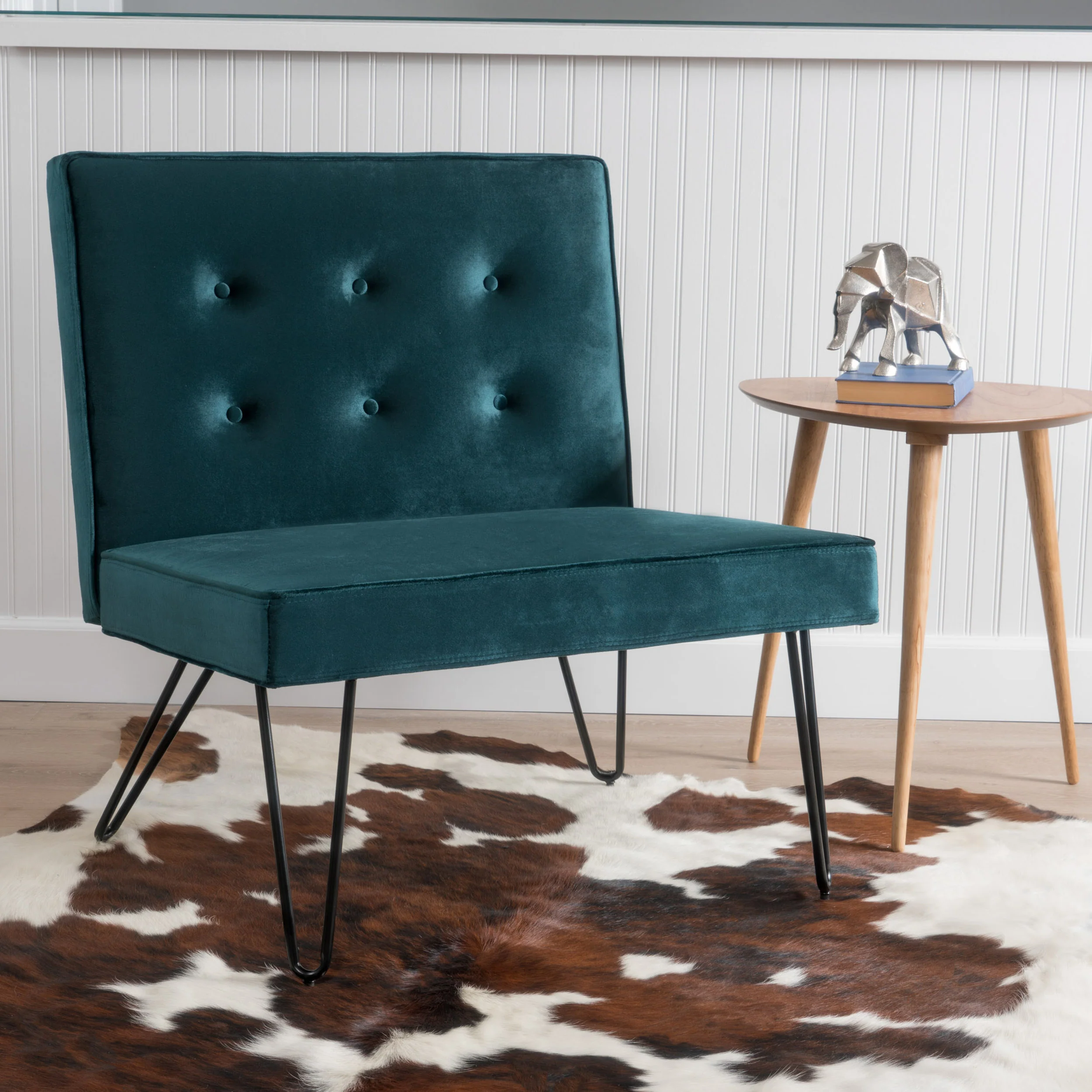 DuSoleil Modern Button Tufted Armless Velvet Accent Chair with Hairpin Legs - furnishings