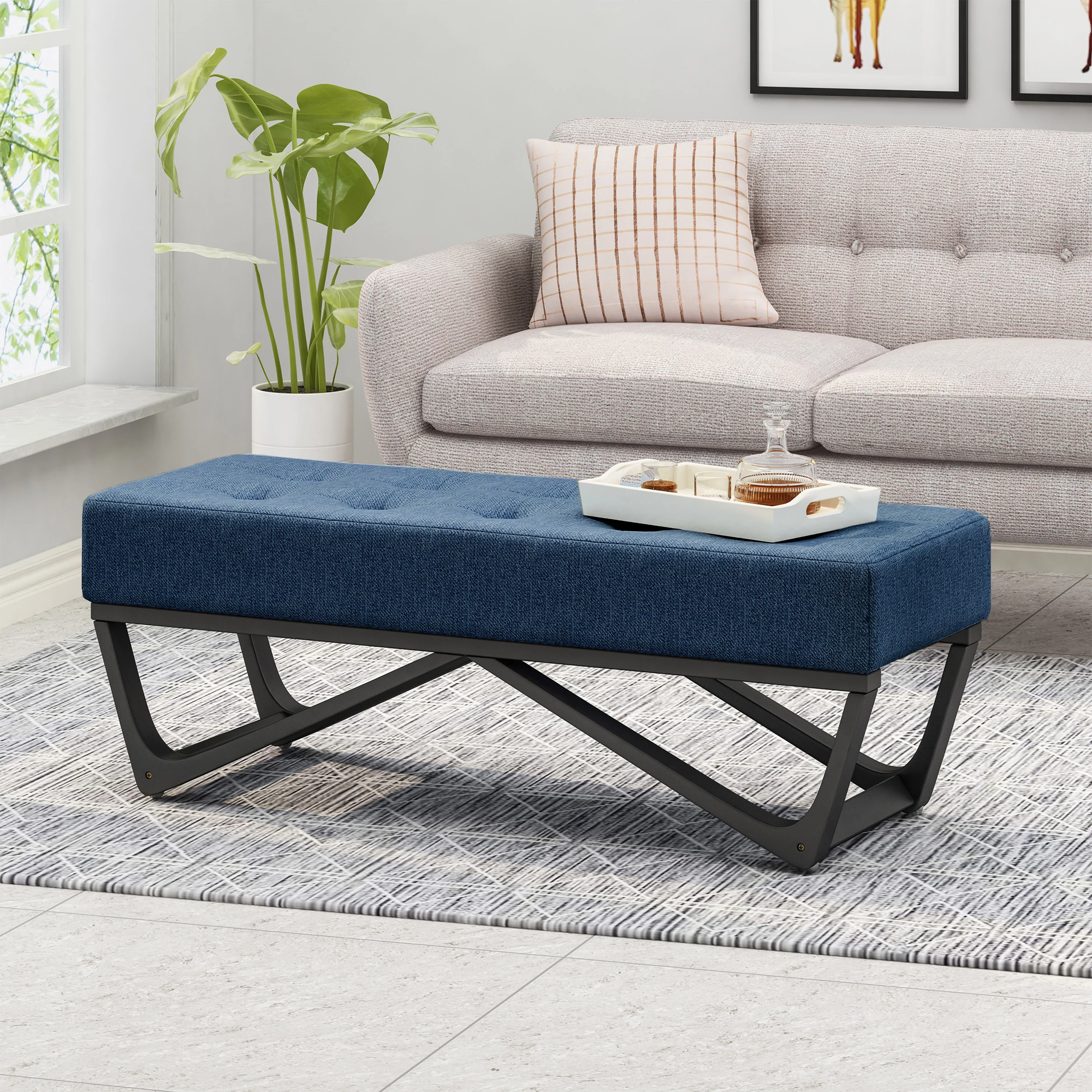 Lamphere Modern Velvet Ottoman Bench - furnishings