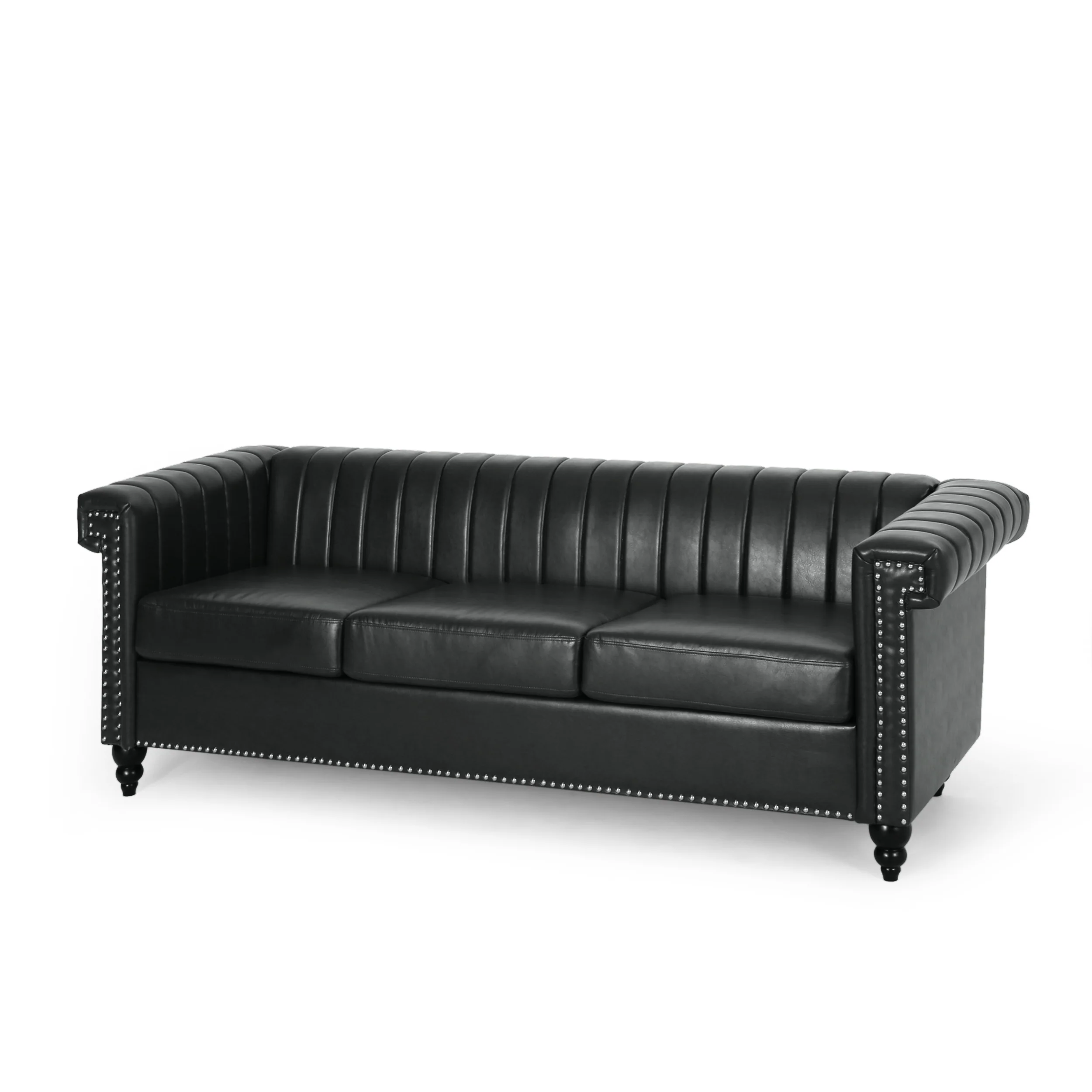 Donley Contemporary Channel Stitch 3 Seater Sofa with Nailhead Trim - furnishings