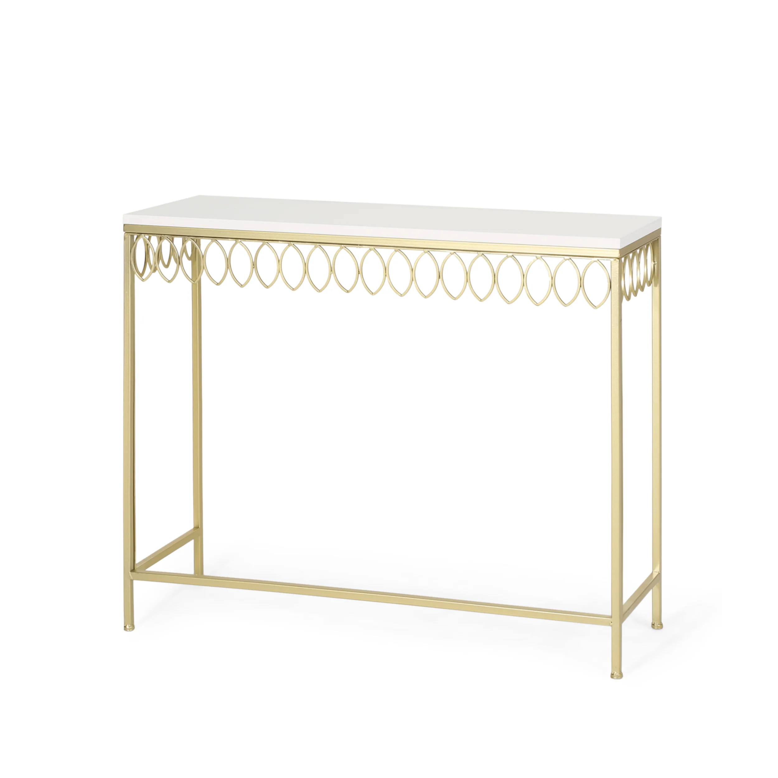 Cavanaugh Modern Glam Console Table with Petal Accents, Gold and White - furnishings