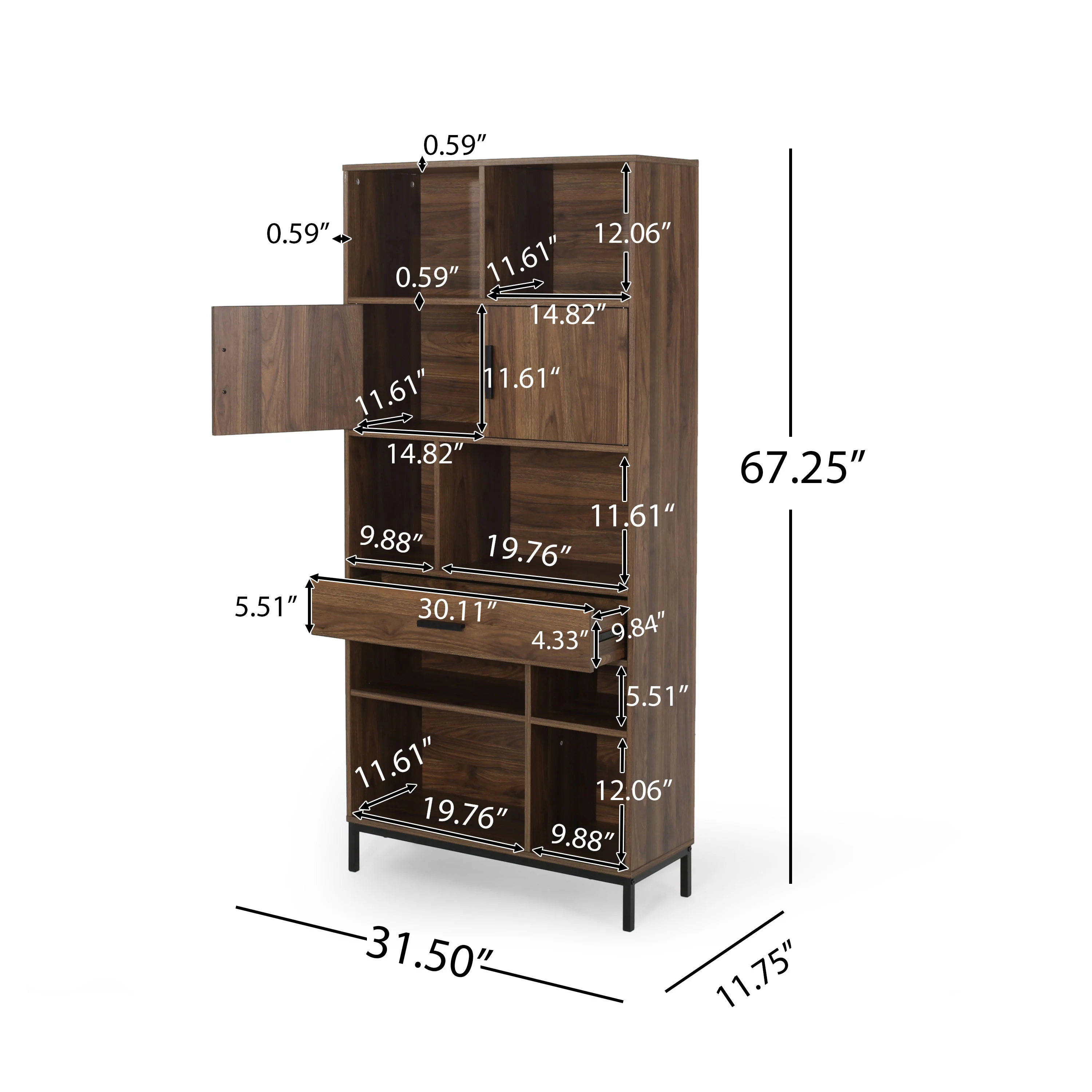 Elon Bookcase With Storage Cabinet & Drawer - furnishings