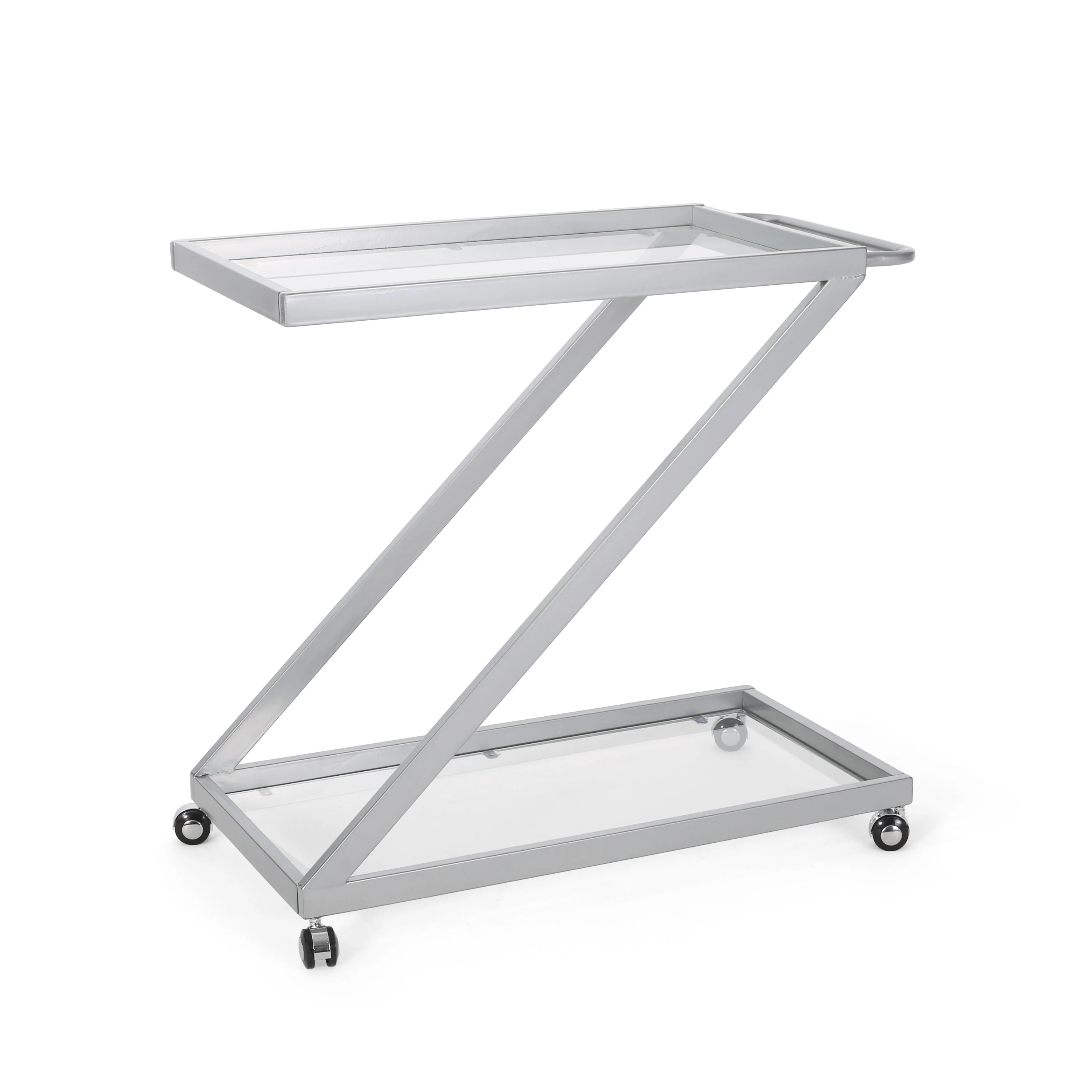 Cantrell Modern Iron and Glass 2 Tier Bar Cart, Silver - furnishings