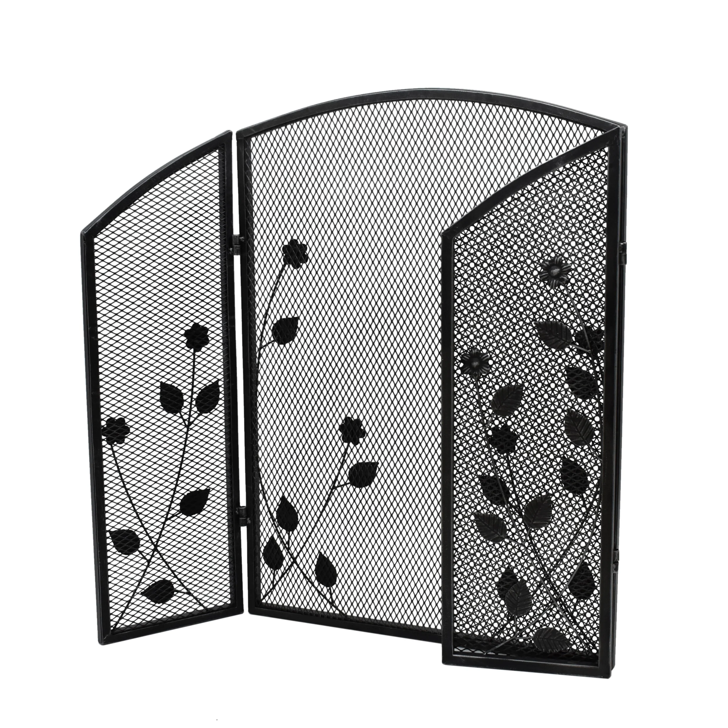 Jenna Modern Iron Firescreen with Leaf Accents - furnishings