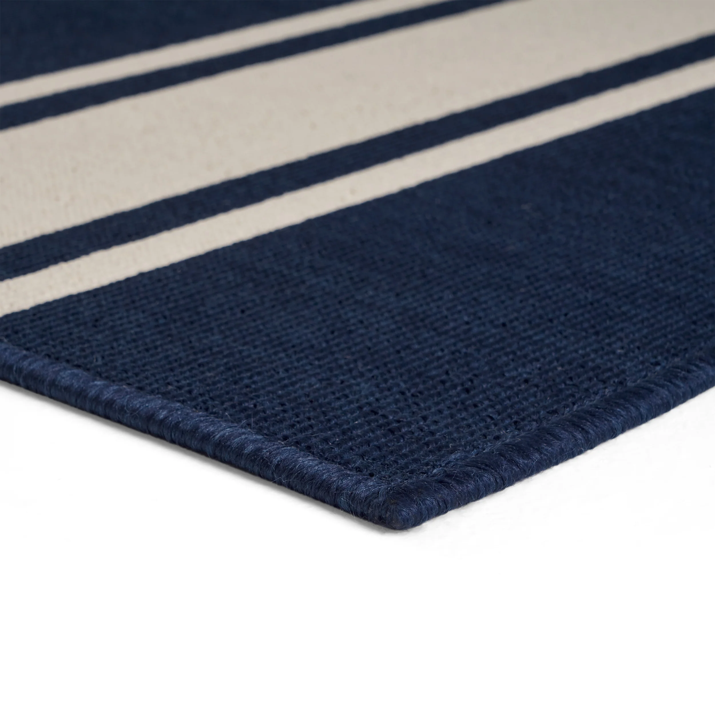 Julia Outdoor Stripe Area Rug, Navy and Ivory - furnishings
