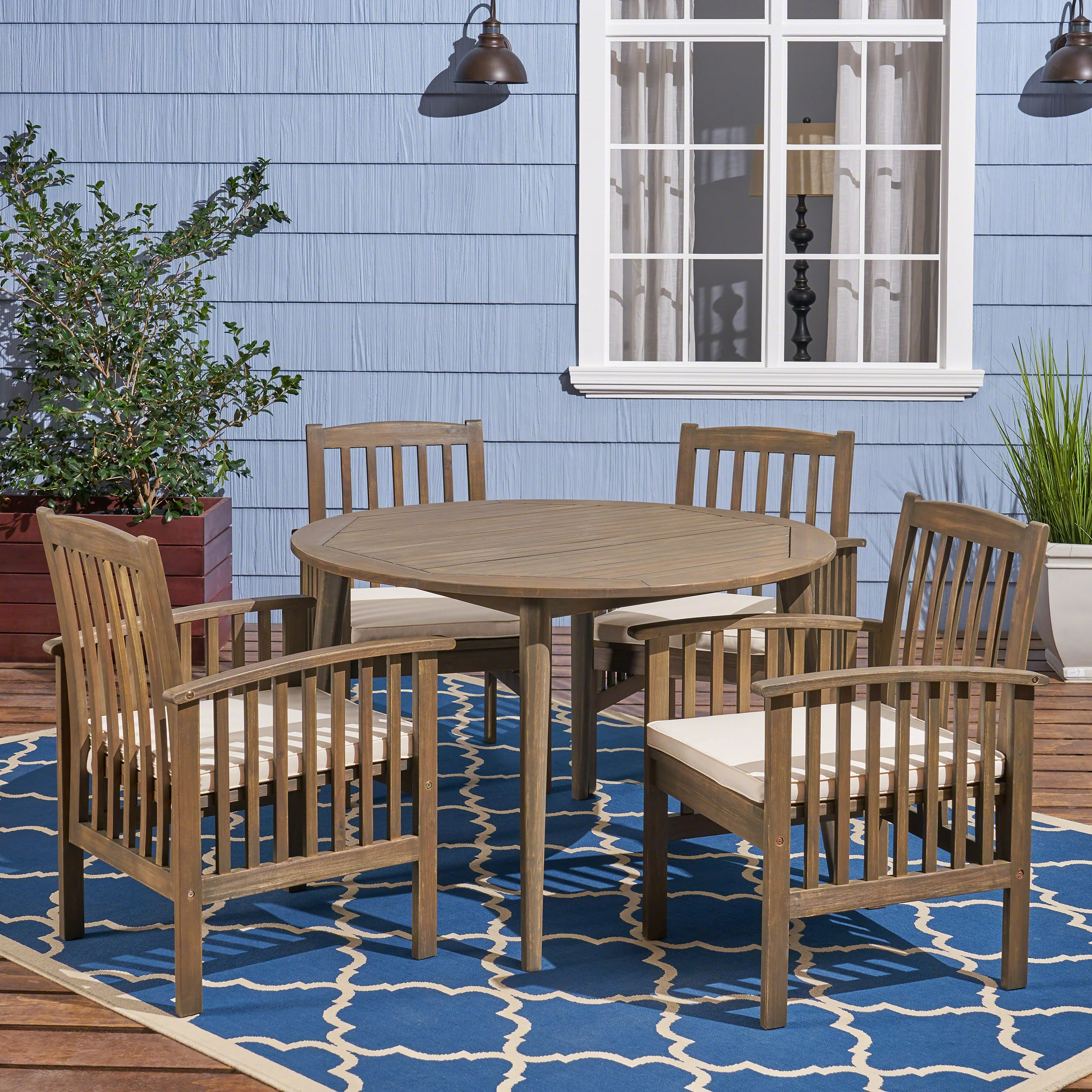 Phoenix Outdoor Acacia 4-Seater Dining Set with Cushions and 47