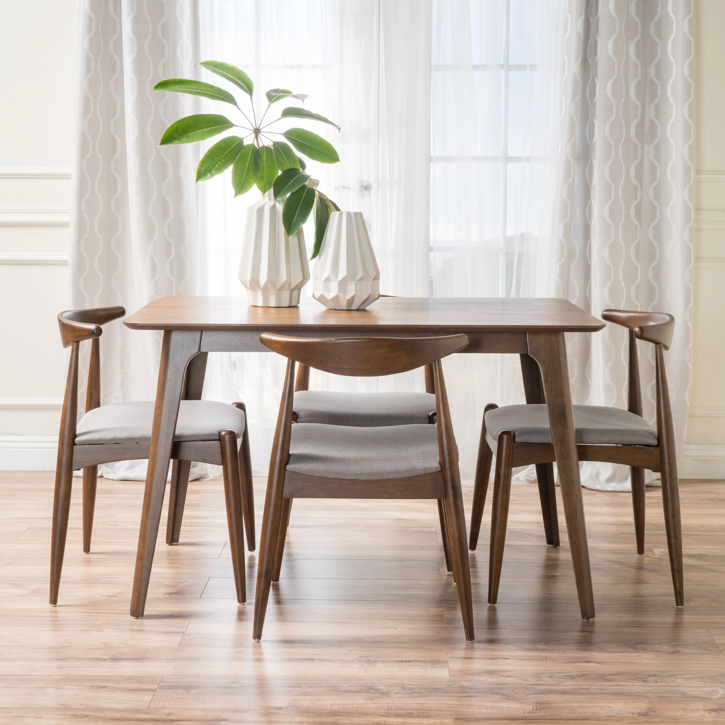 Francaise Mid-Century Walnut Finish 5 Piece Dining Set - furnishings