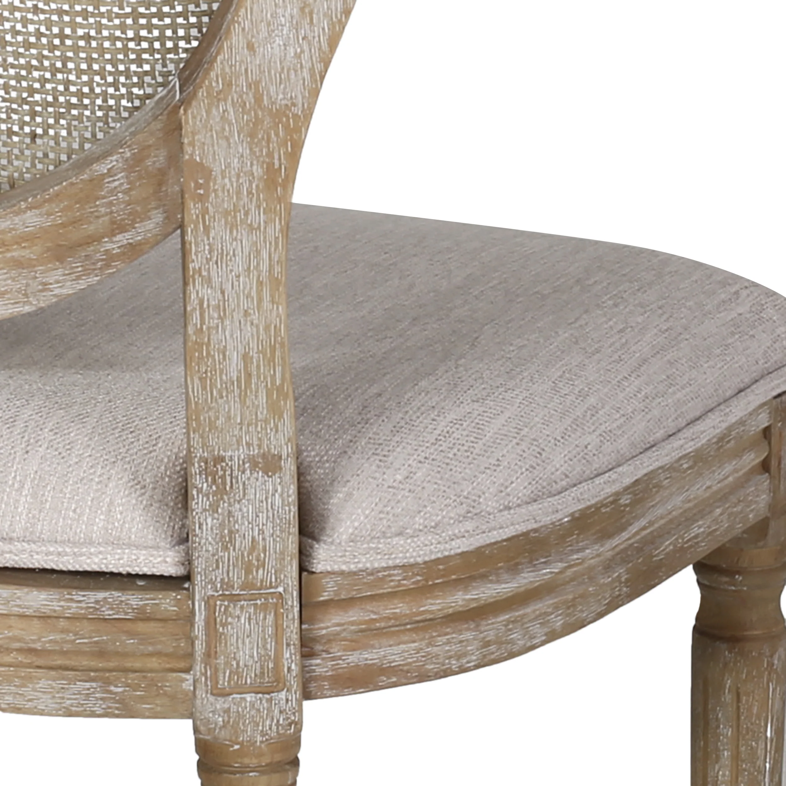 Karlene Farmhouse Fabric Upholstered Wood and Rattan 7 Piece Dining Set, Natural, Rustic Metal, and Beige - furnishings