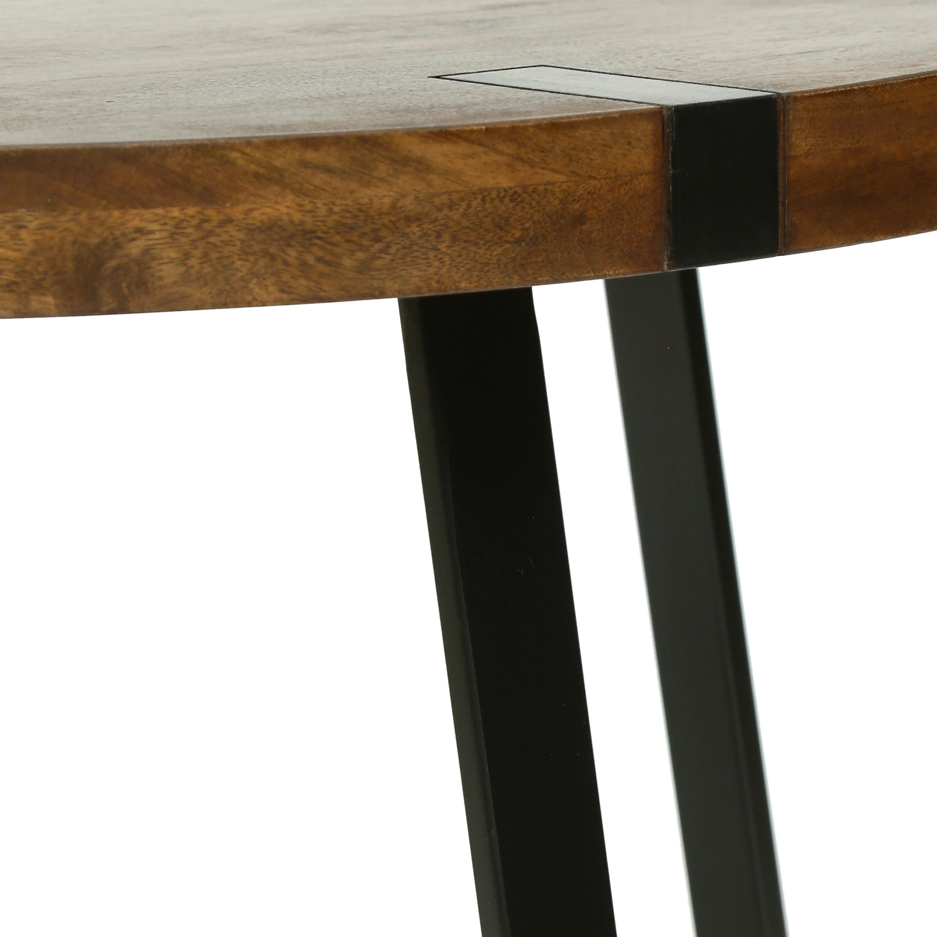 Riverlake Handmade Mango Wood and Iron Circular Coffee Table, Walnut Brown and Black - furnishings
