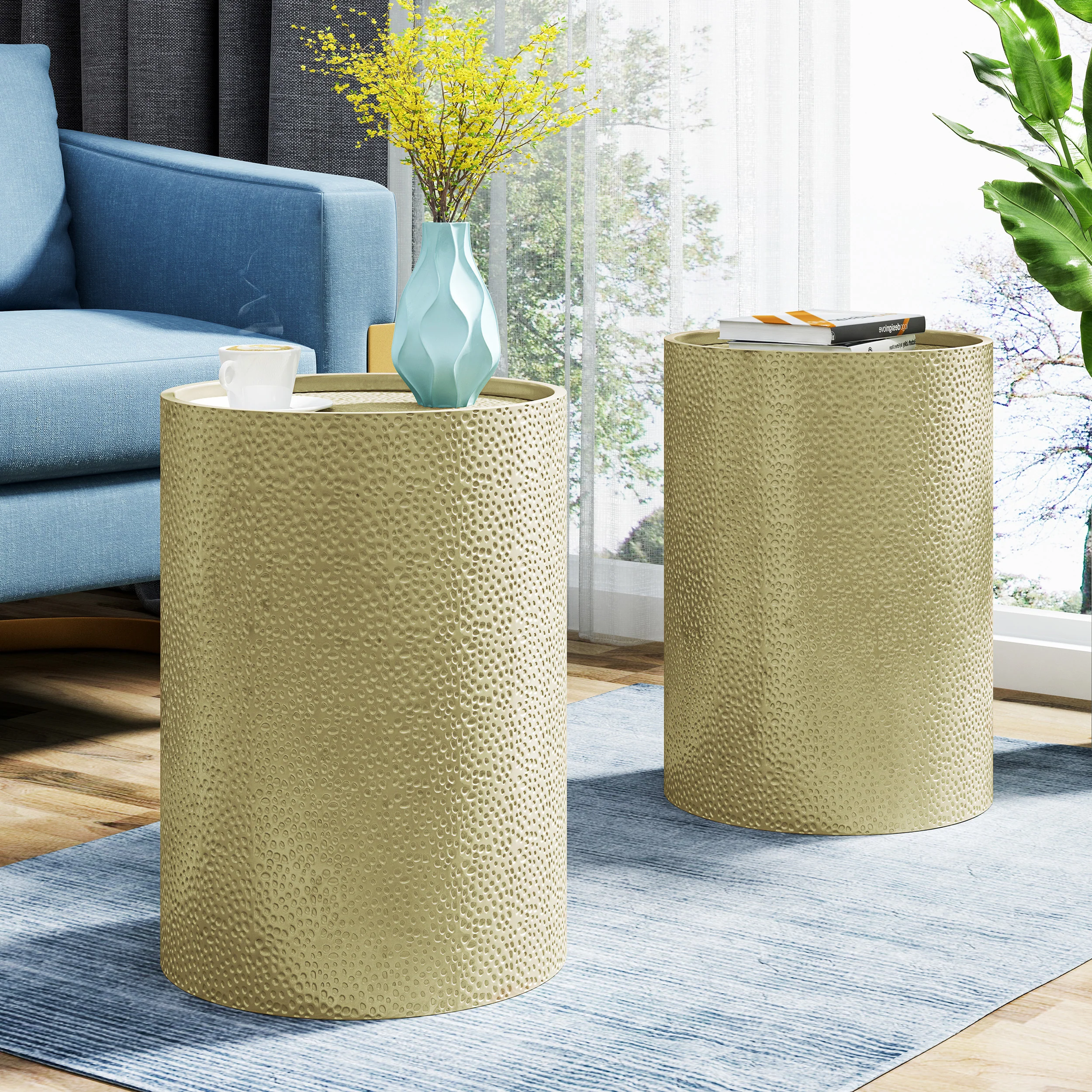 Kaylee Modern Round Hammered Iron Accent Table (2 Pack) - furnishings