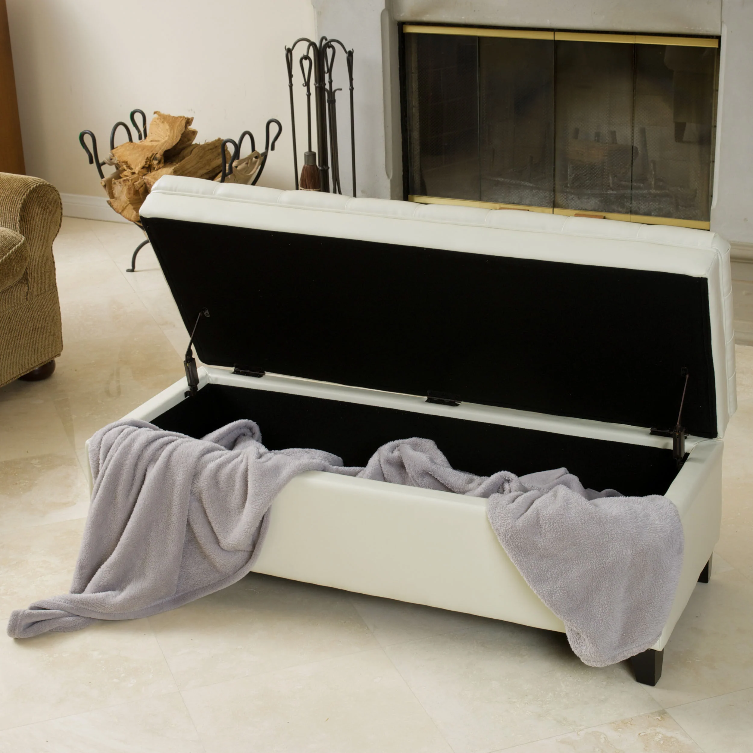 Barton Tufted Ivory Leather Storage Ottoman - furnishings