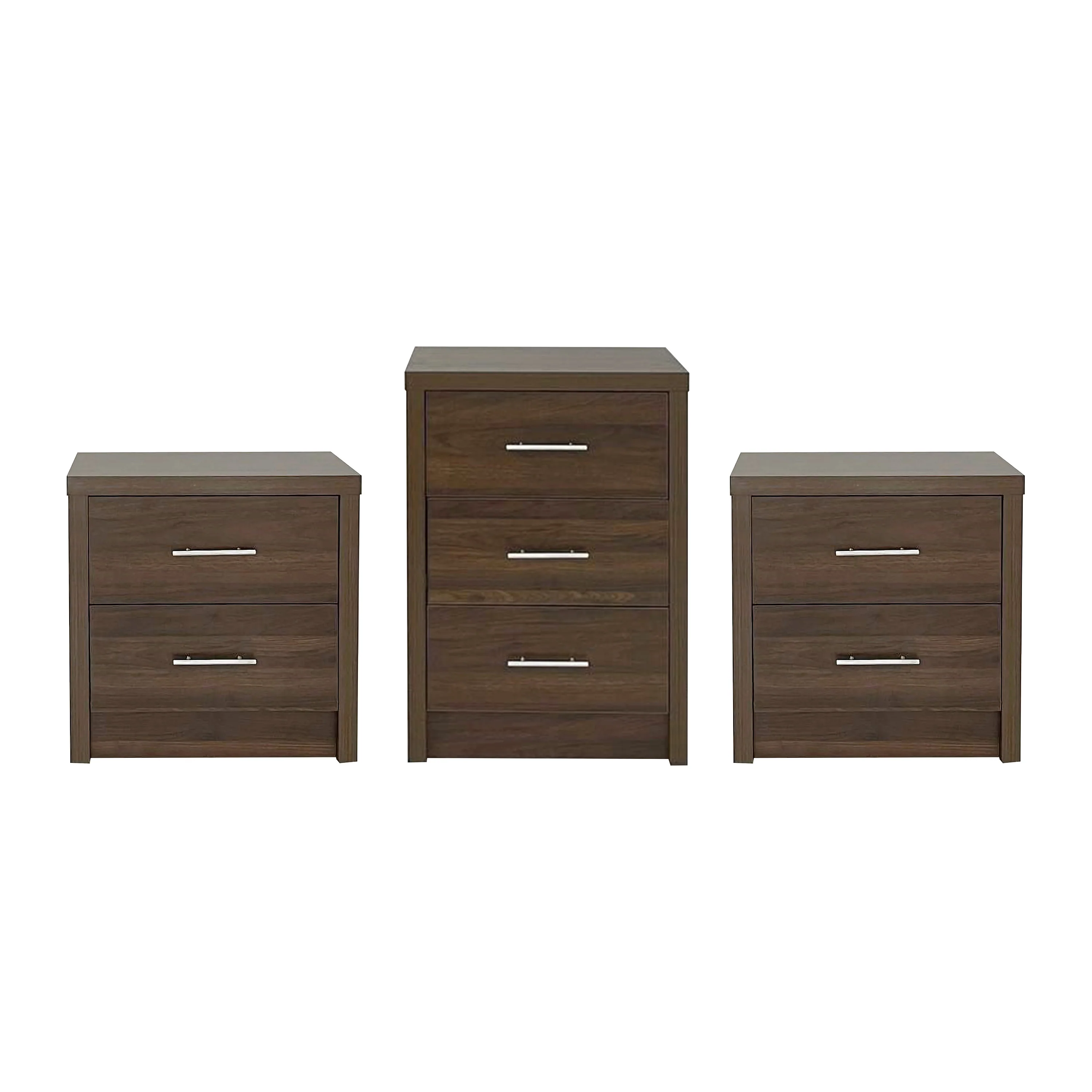 Marlette Modern 3 Piece 3 Drawer Dresser and Nightstand Bedroom Set - furnishings