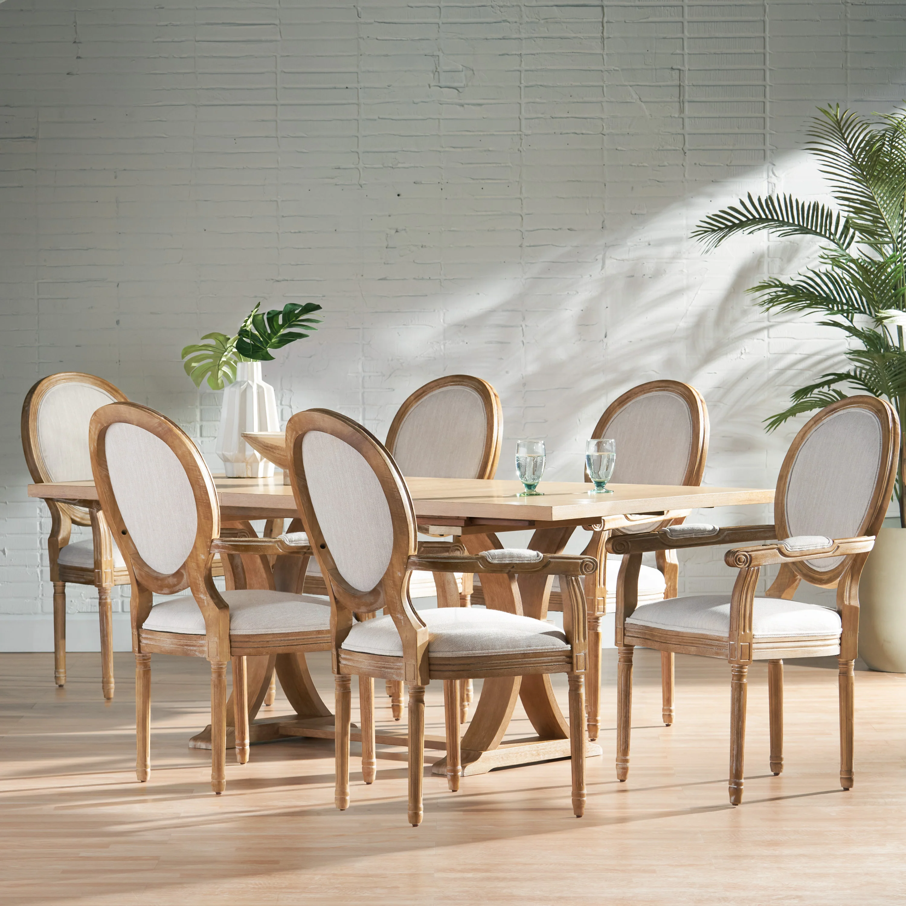 Aisenbrey French Country Wood 7-Piece Expandable Dining Set - furnishings