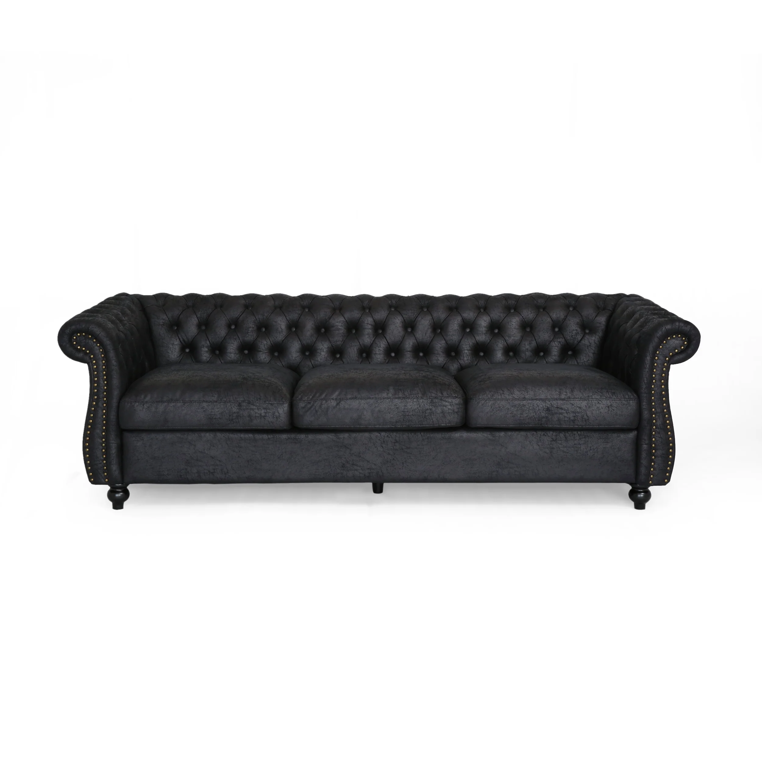 Vita Chesterfield Tufted Microfiber Sofa with Scroll Arms - furnishings