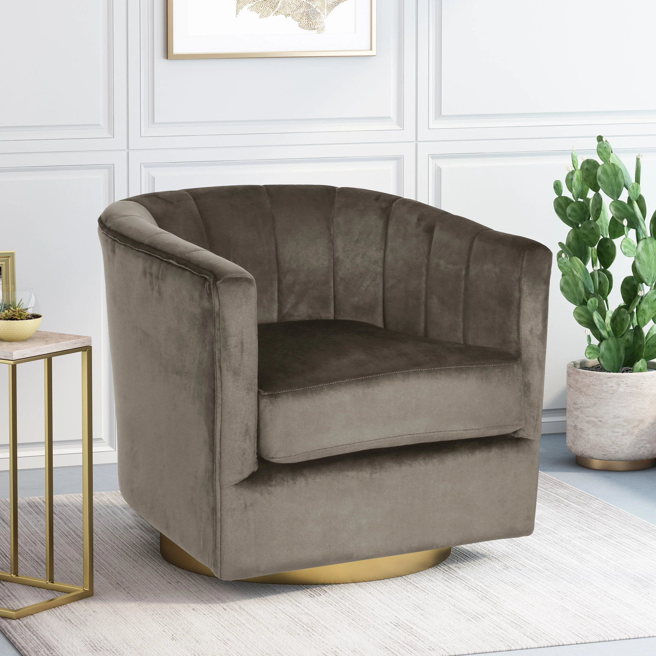 Blairmont Modern Glam Channel Stitch Velvet Swivel Club Chair - furnishings