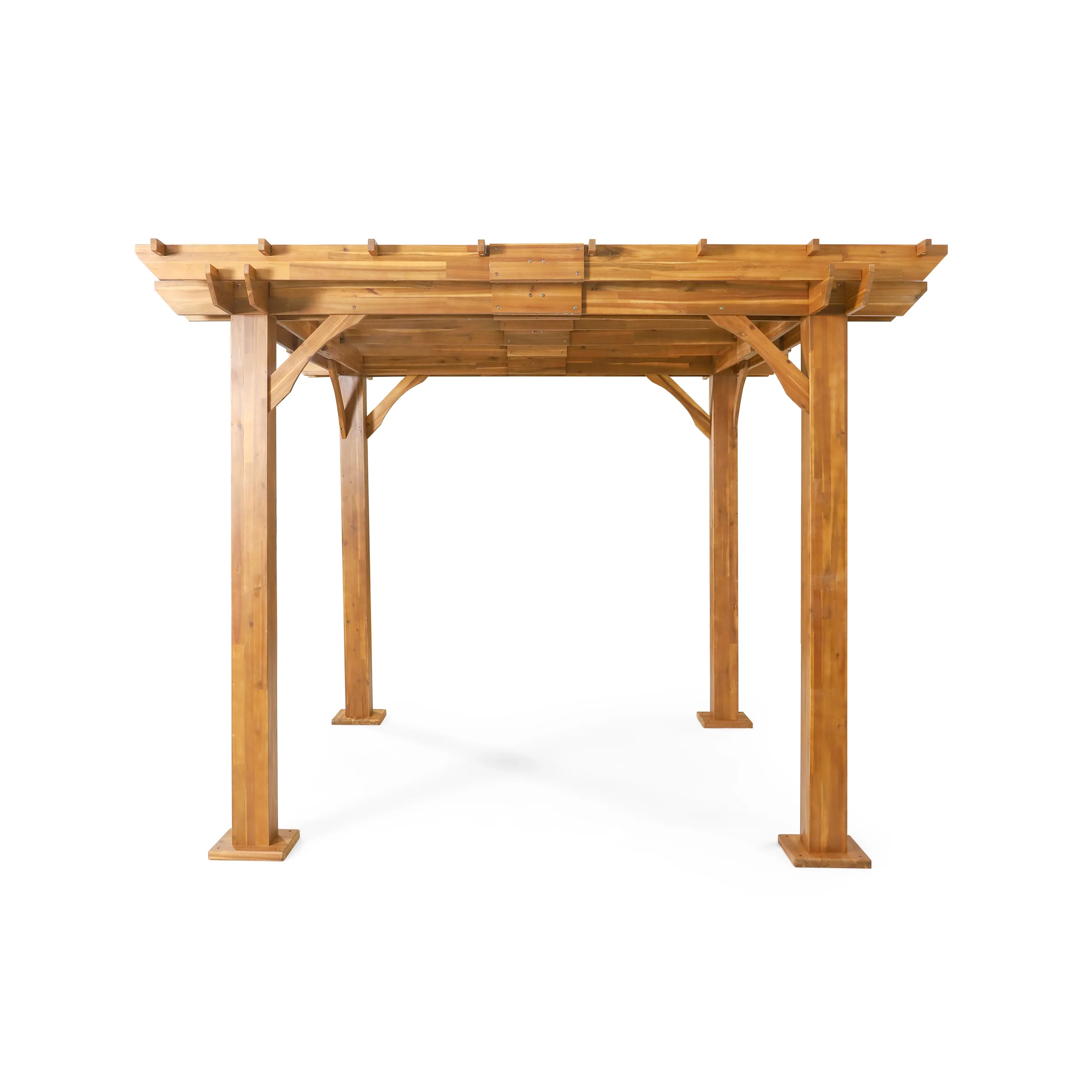 Dorain Outdoor 10' x 10' Acacia Wood Pergola, Teak - furnishings