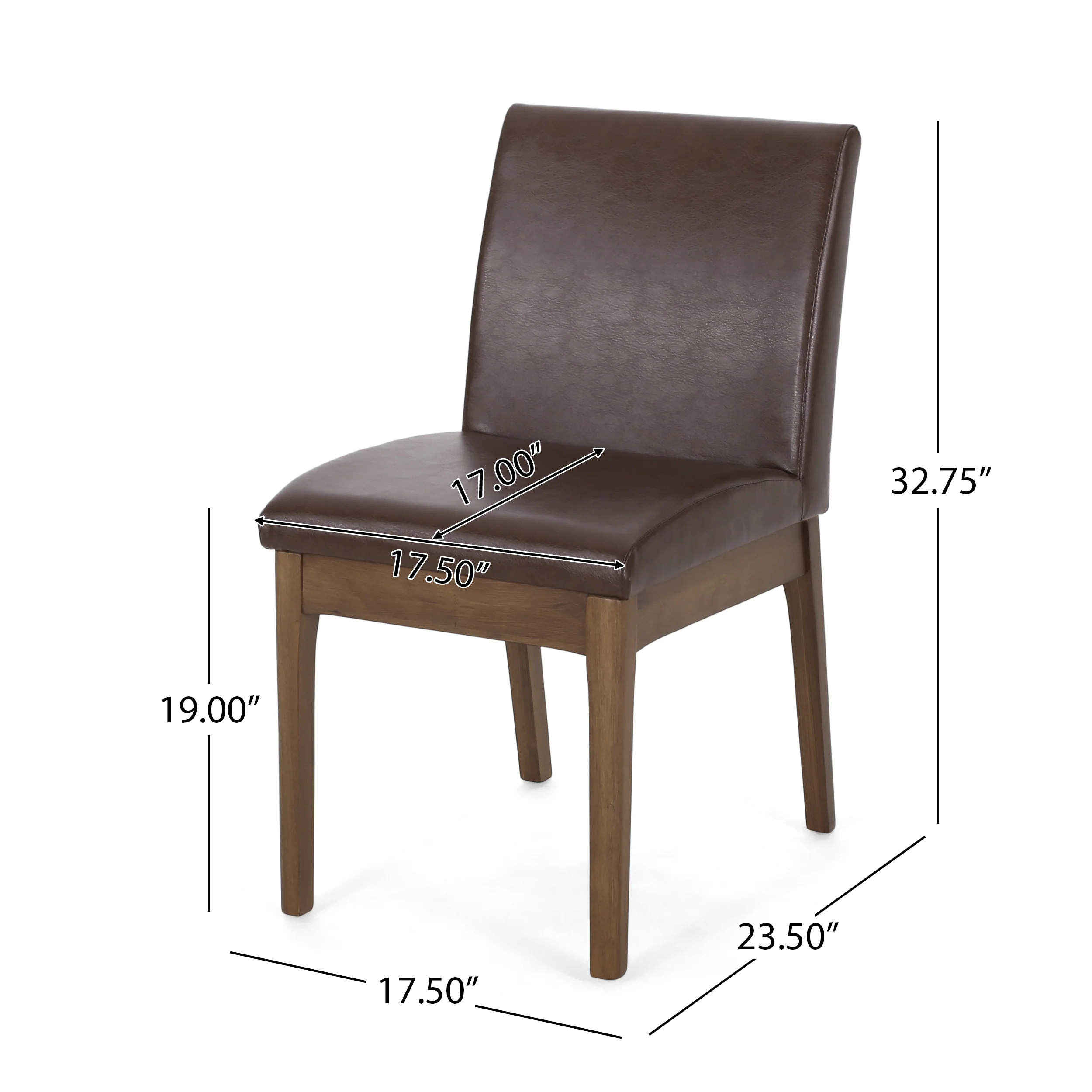 Hampton Mid Century Modern Upholstered Dining Chairs, Set of 6, Dark Brown Faux Leather and Walnut - furnishings