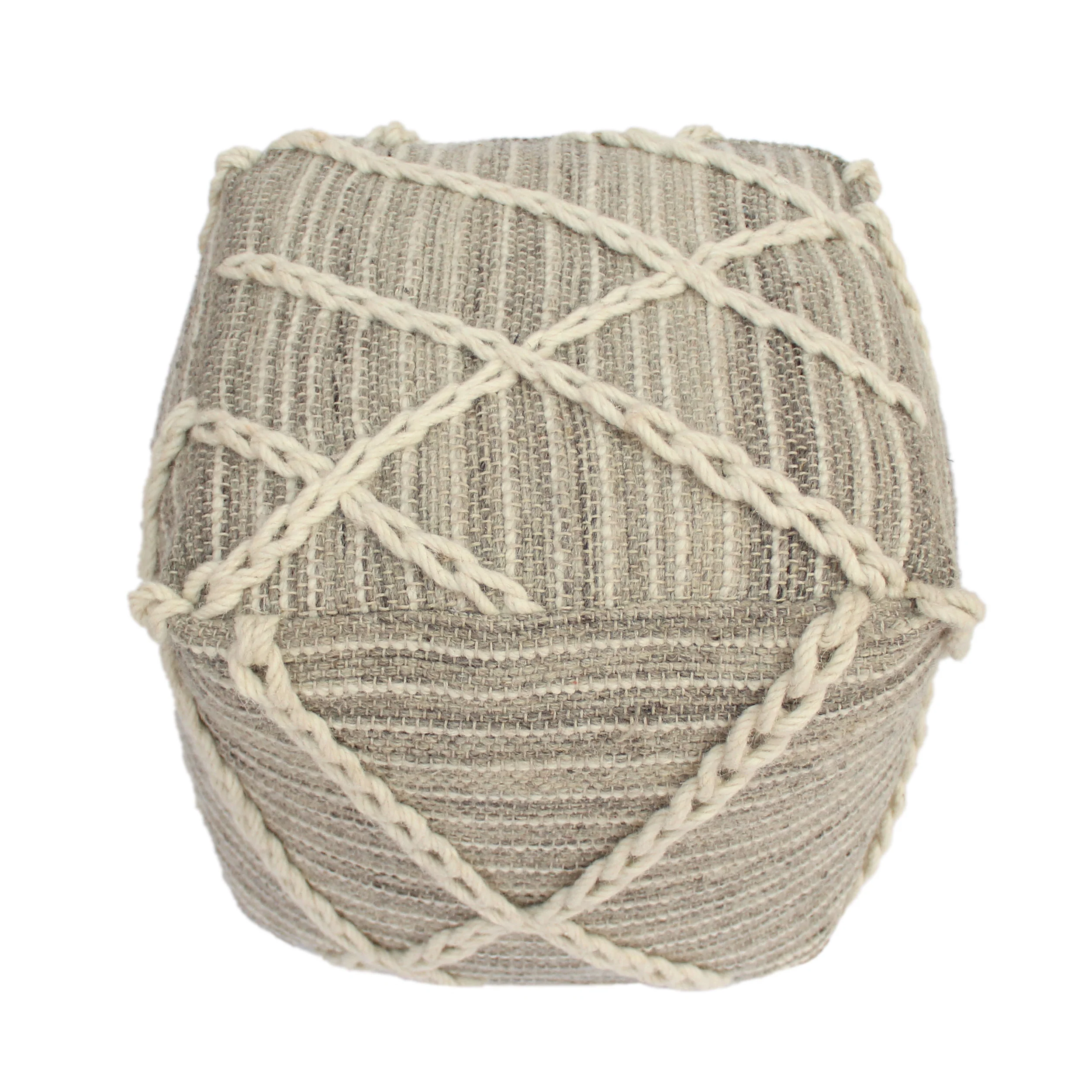 Naylea Contemporary Wool and Cotton Pouf Ottoman - furnishings