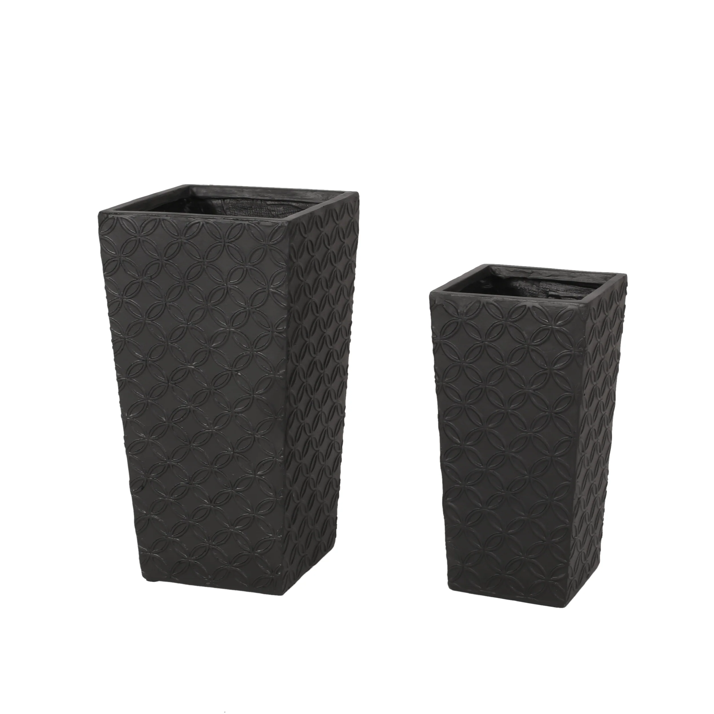 Beadles Outdoor Large and Medium Cast Stone Planters, Set of 2, Matte Black - furnishings
