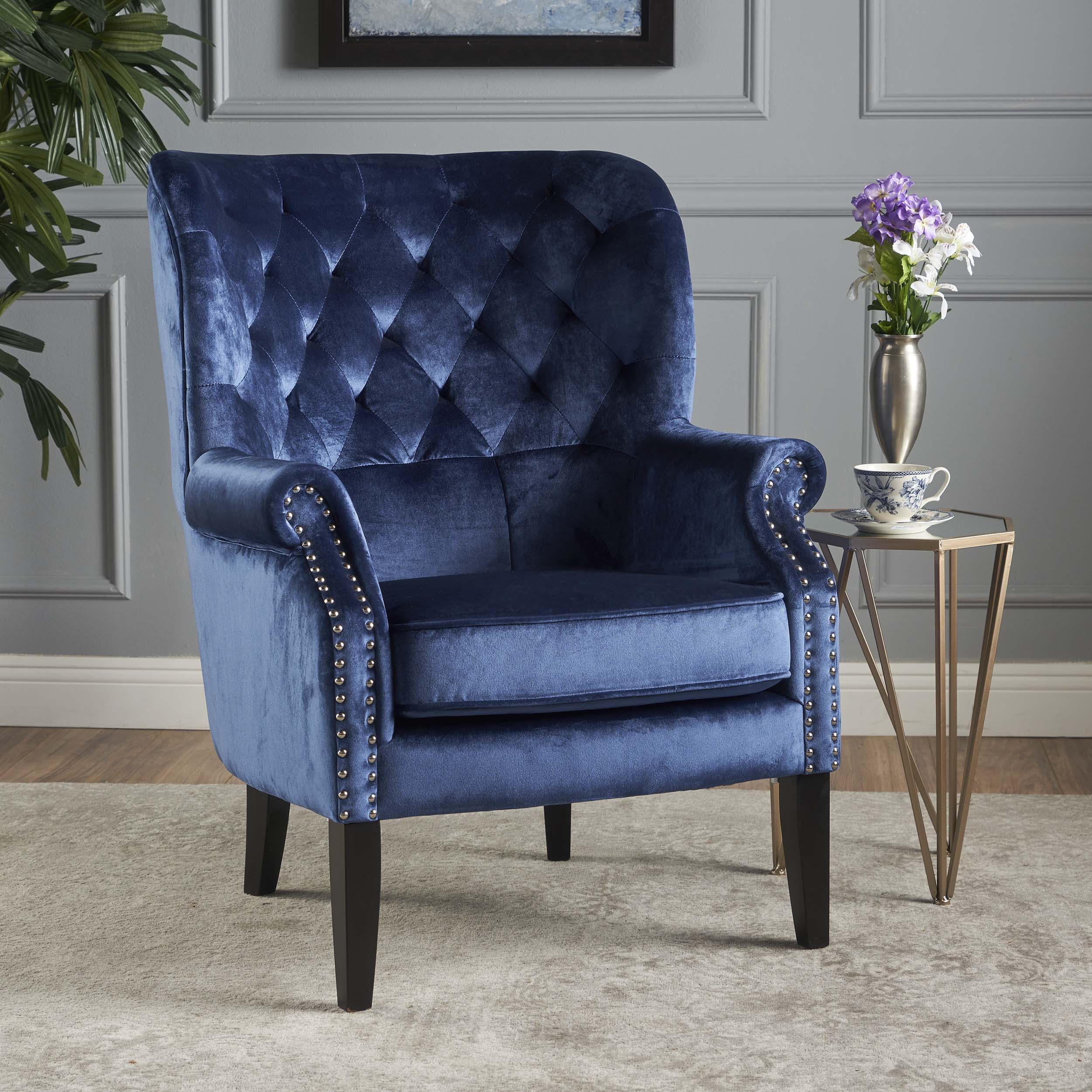 Tomlin Modern Glam Velvet Club Chair with Nailhead Trim - furnishings