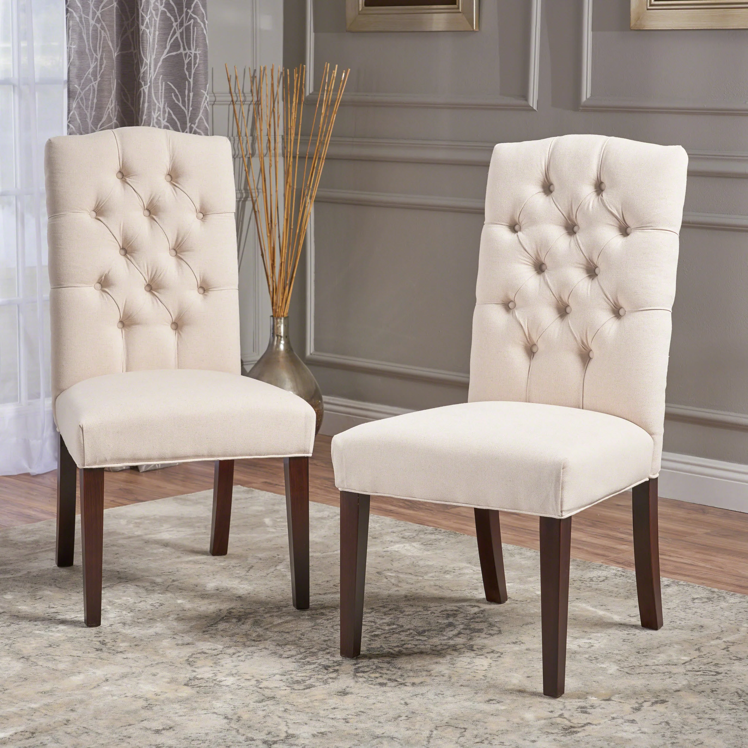 Clark Button Tufted Fabric Dining Chair with Tapered Legs, Set of 2 - furnishings