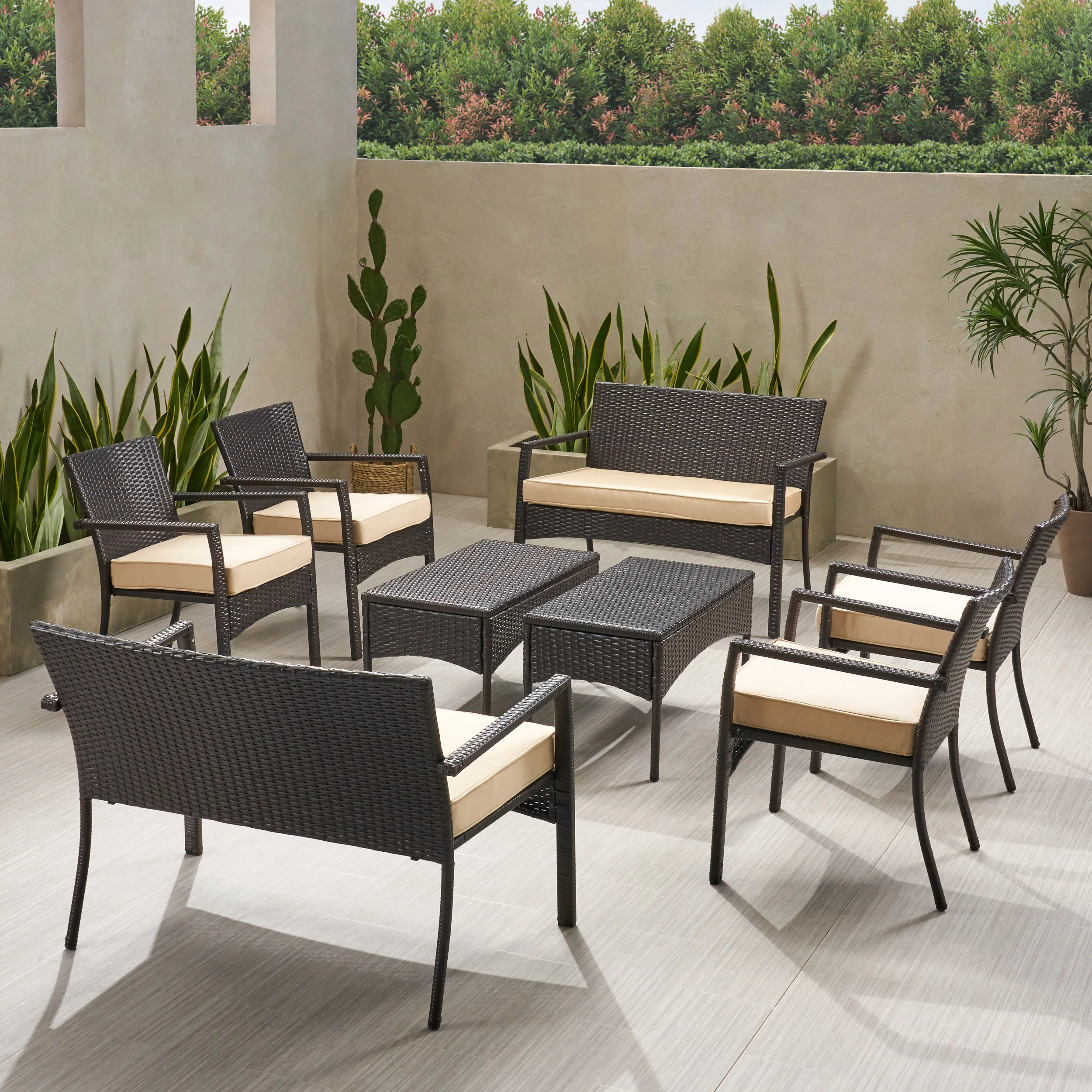 Tahiti Outdoor 8 Seater Wicker Chat Set with Cushions - furnishings