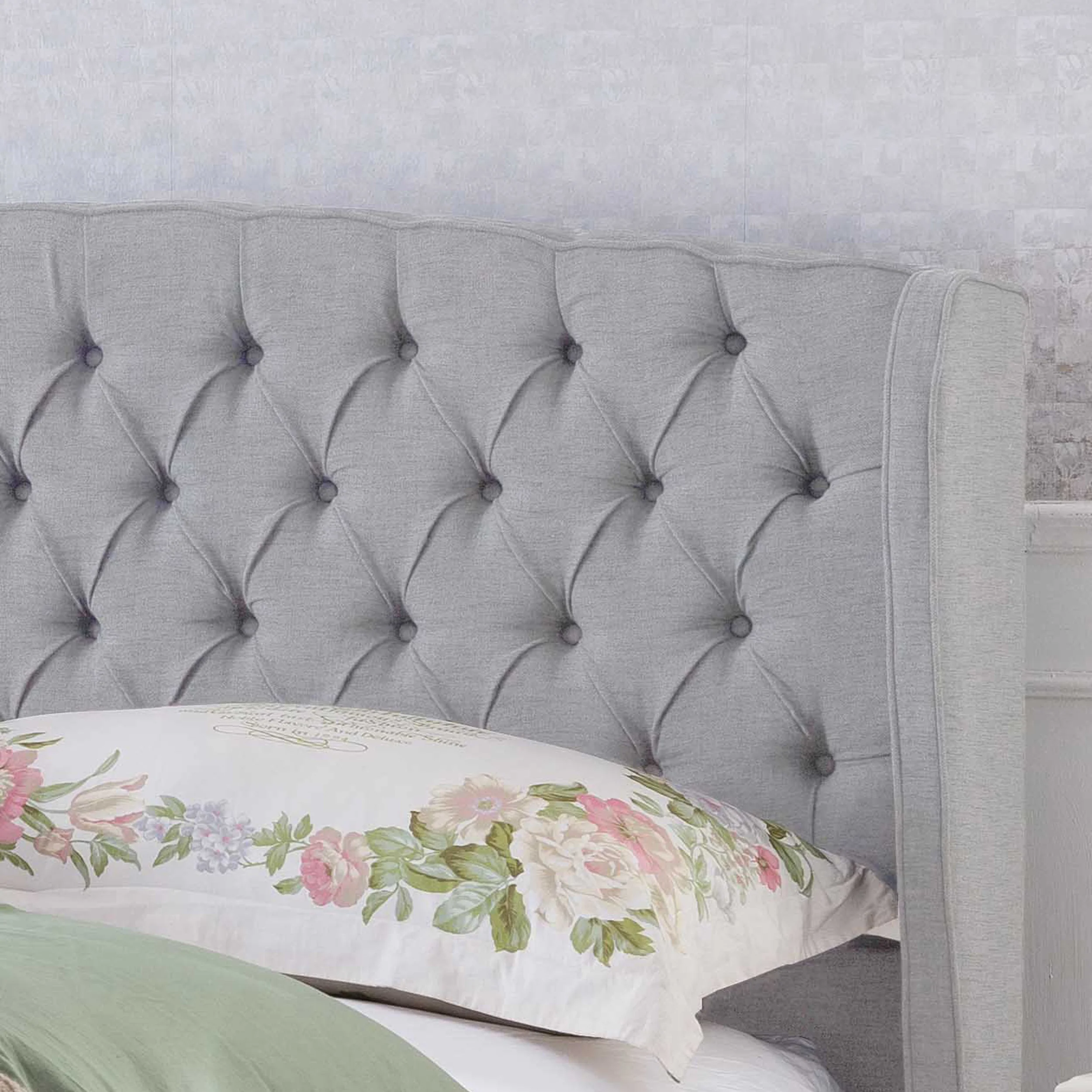 Elizabeth Fully-Upholstered King-Size Platform Bed Frame, Low-Profile, Contemporary - furnbro