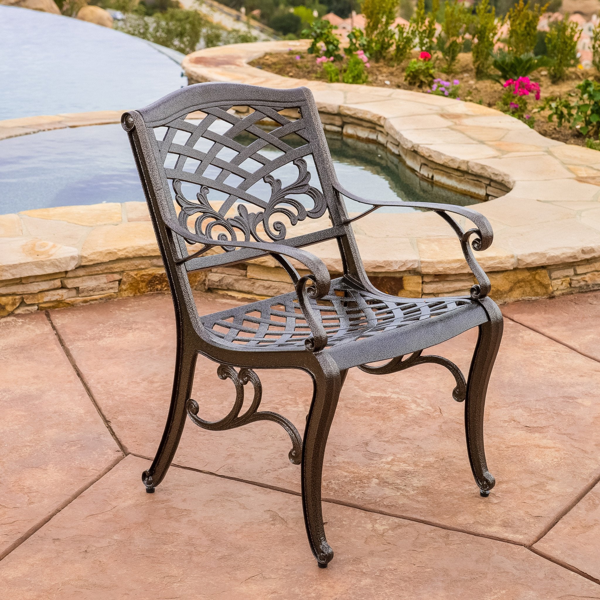 Covington Outdoor 5-Piece Bronze Cast Aluminum Dining Set with Umbrella Hole - furnishings