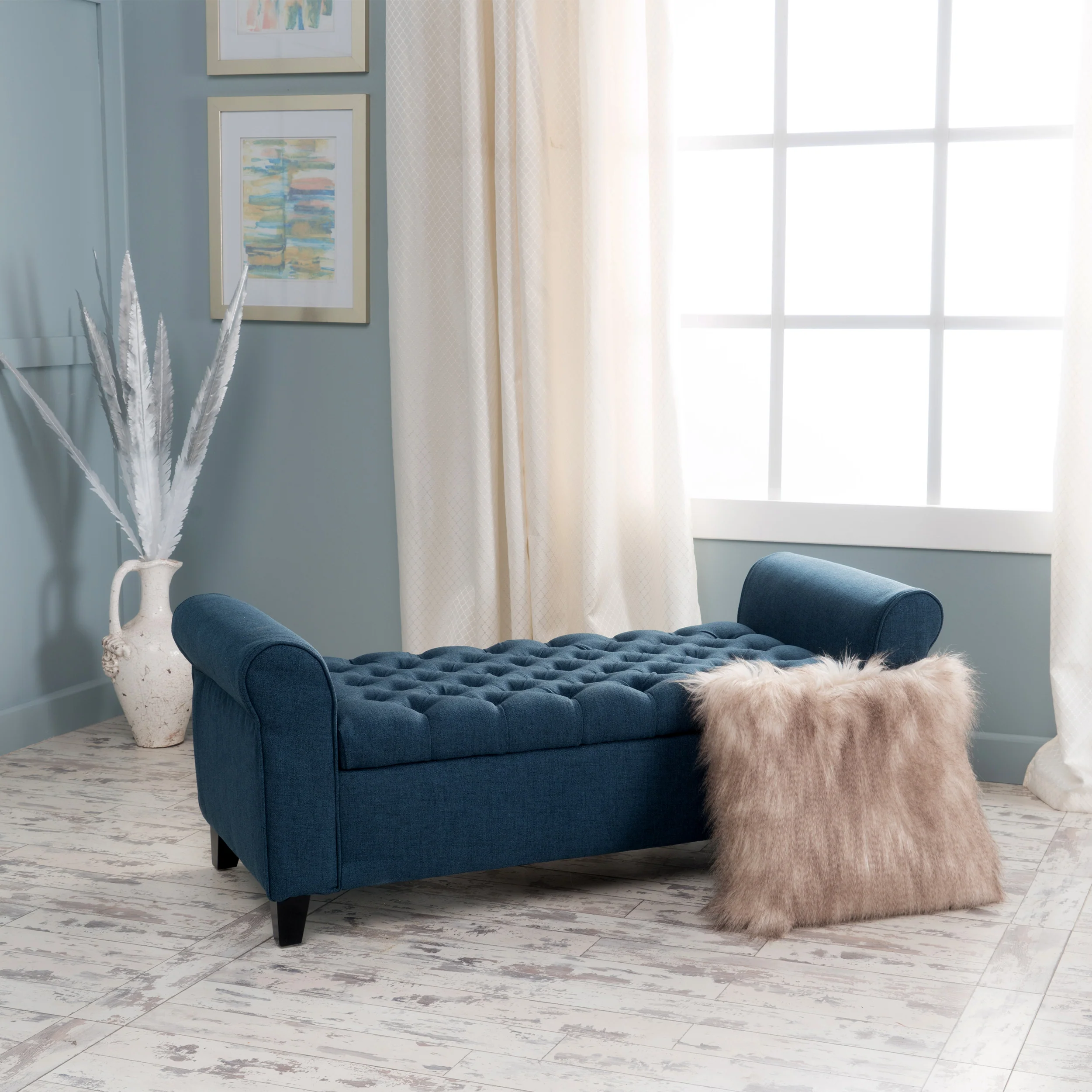 Charlemagne Rolled Arm Tufted Fabric Storage Ottoman Bench - furnishings