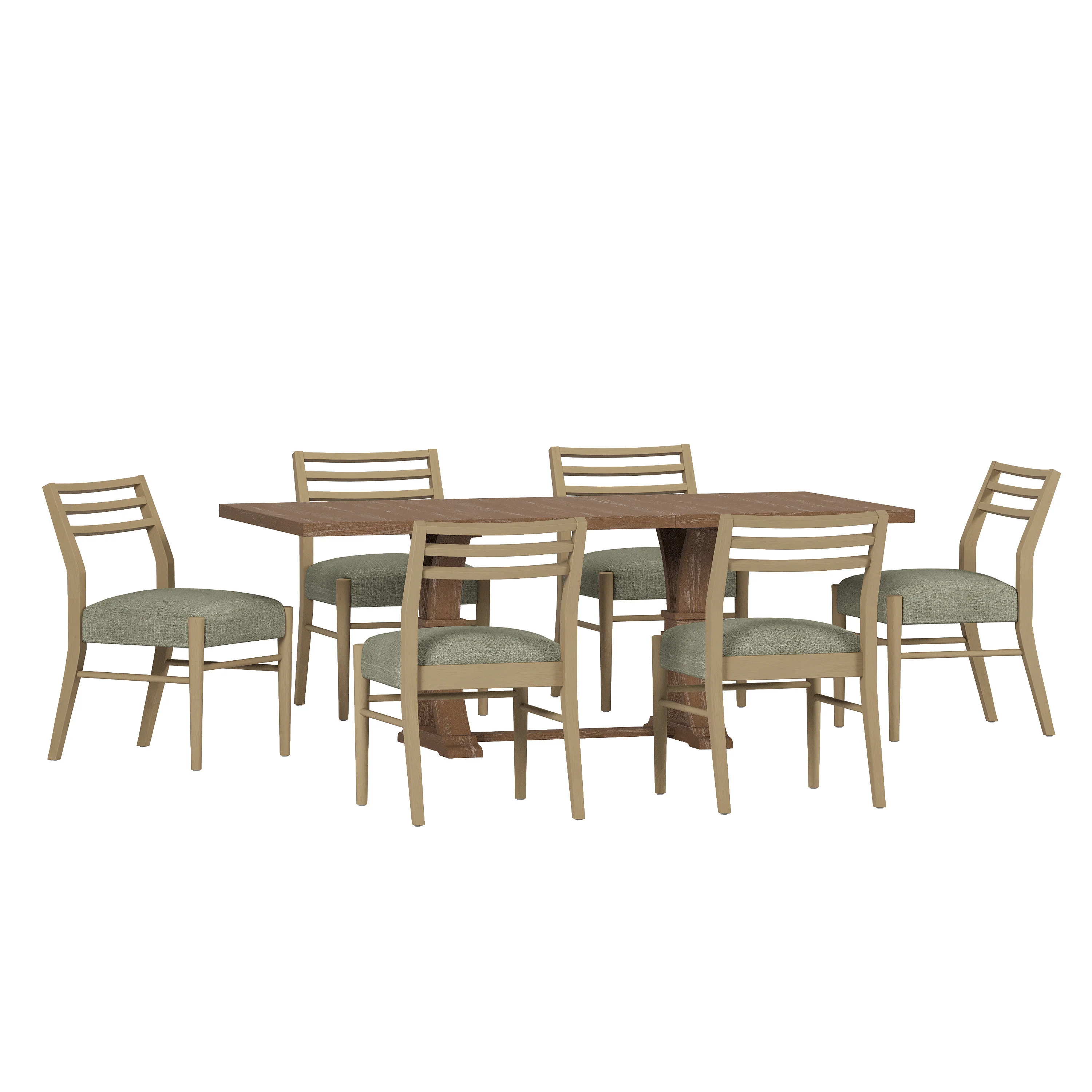 Berrett Farmhouse Fabric Upholstered Wood Expandable 7 Piece Dining Set - furnishings