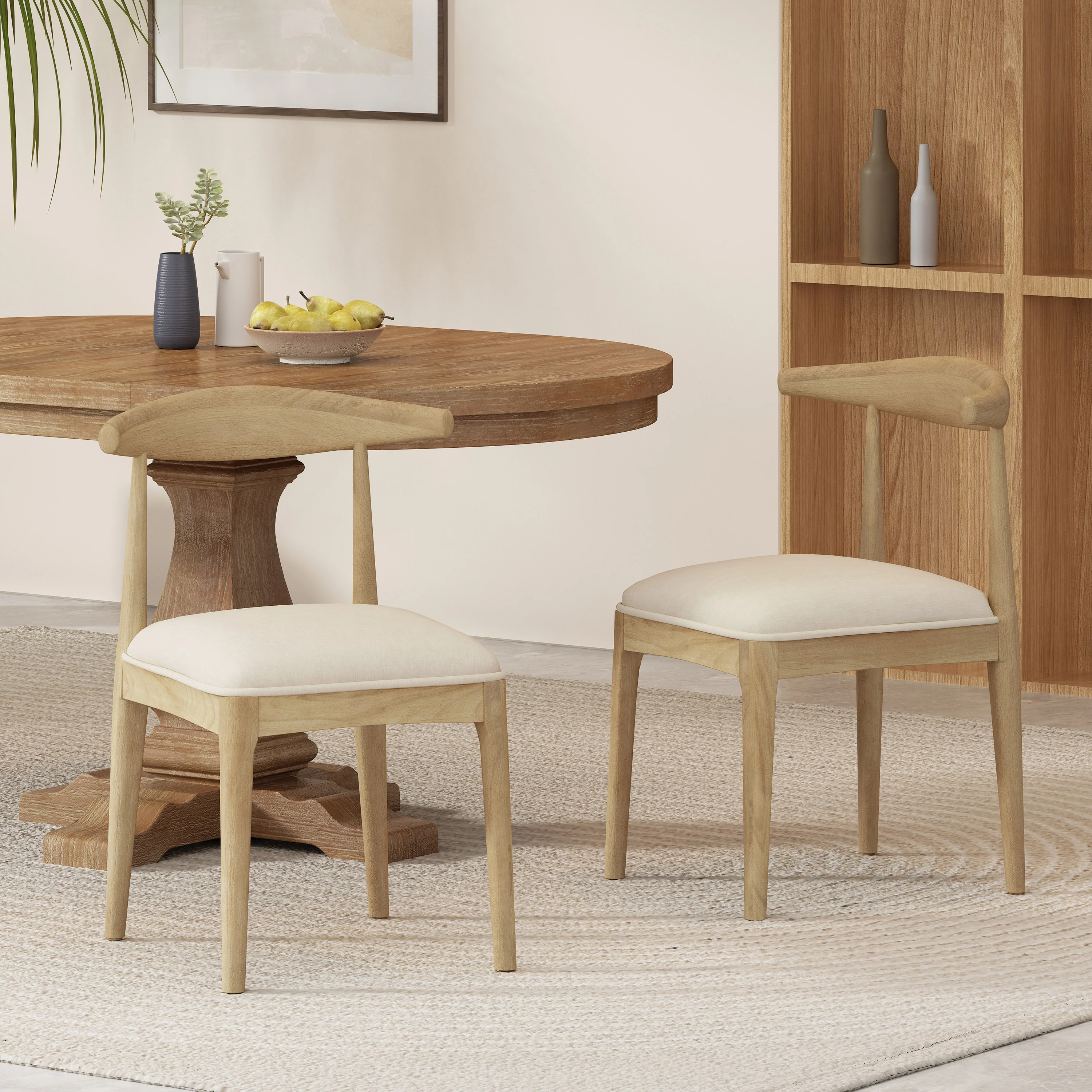 Covey Mid Century Modern Fabric Upholstered Wood Dining Chairs, Set of 2 - furnishings