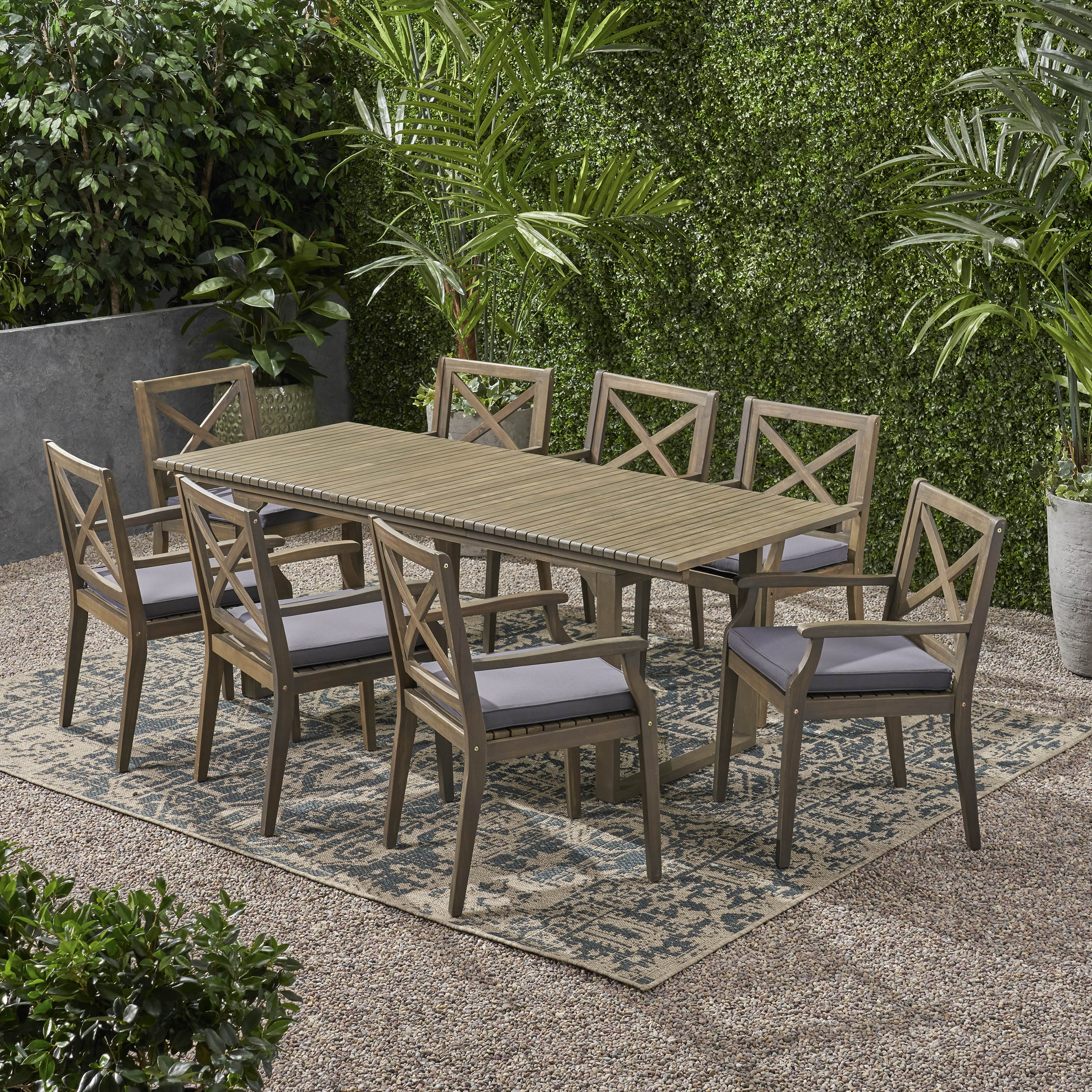 Estelle Outdoor 8 Seater Expandable Acacia Wood Dining Set - furnishings