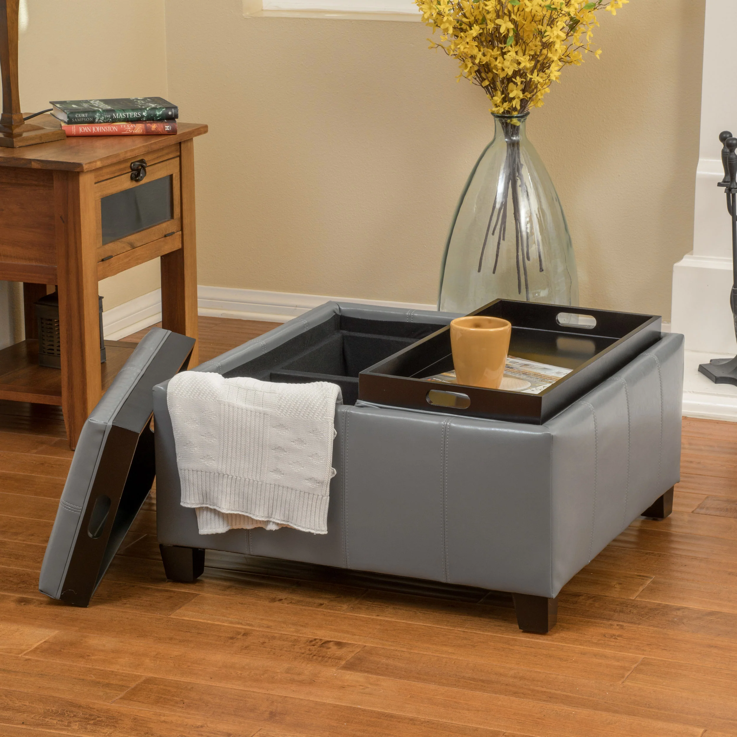 Mansfield Contemporary Tray Top Storage Ottoman - furnishings