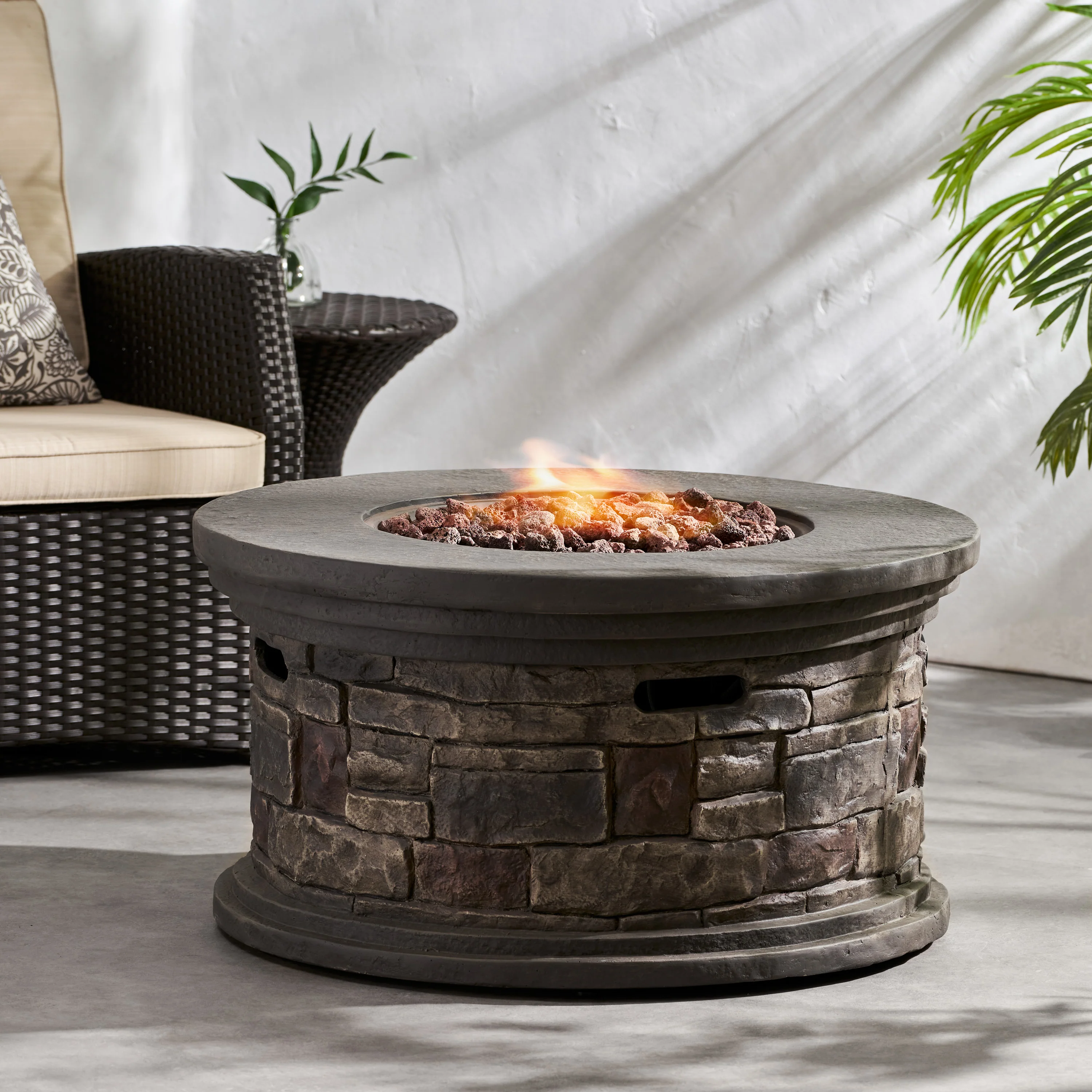Troy Outdoor 40,000 BTU Lightweight Concrete Circular Fire Pit (No Tank Holder), Stone Finish - furnishings