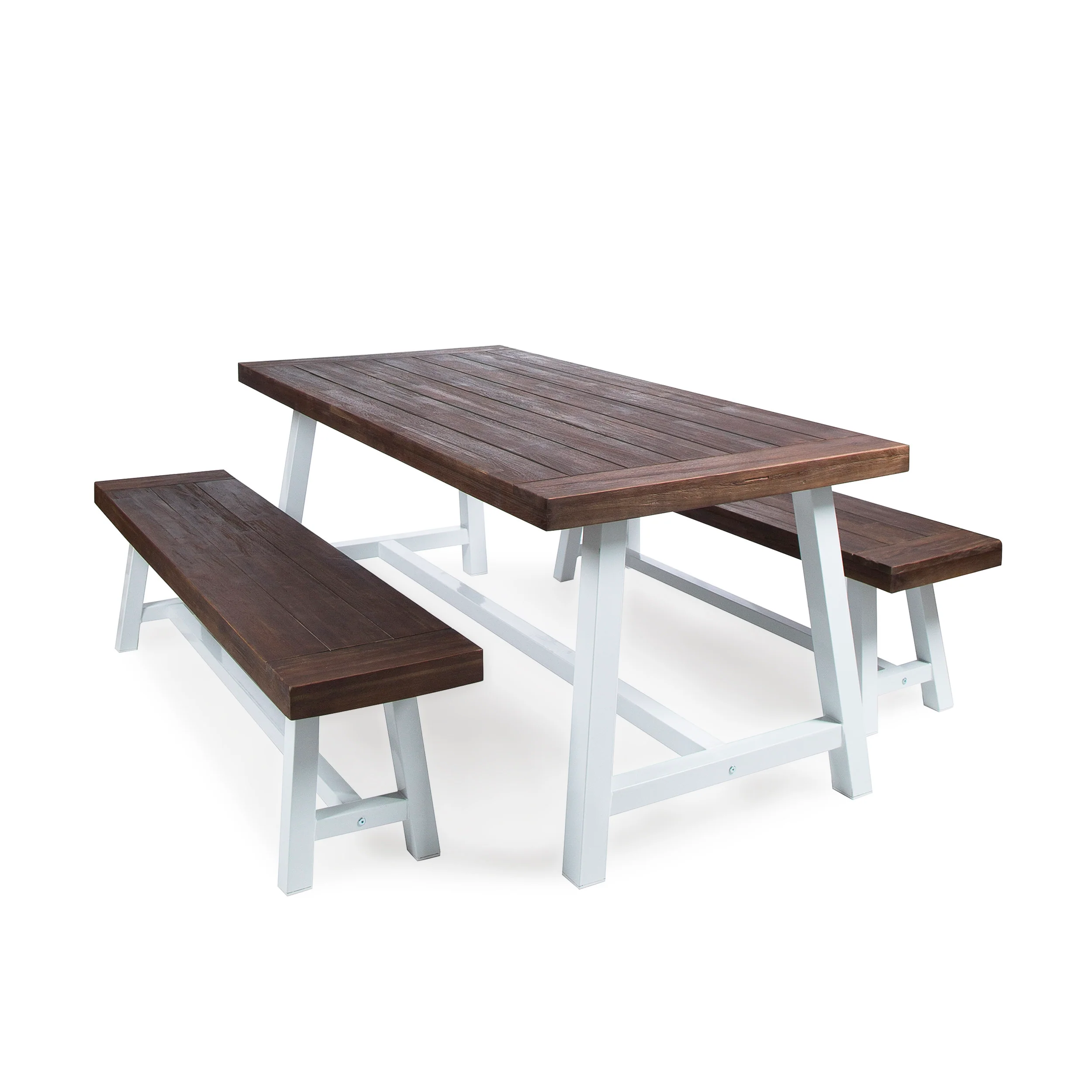 Bowman Outdoor Modern Industrial 3 Piece Acacia Wood Picnic Dining Set with Benches - furnishings